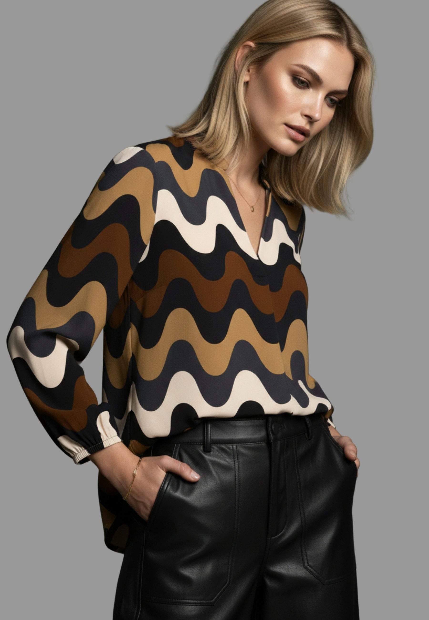 Andijamo-Fashion Schlupfbluse ART OF LIVING Graphischer Wellenprint in warm günstig online kaufen