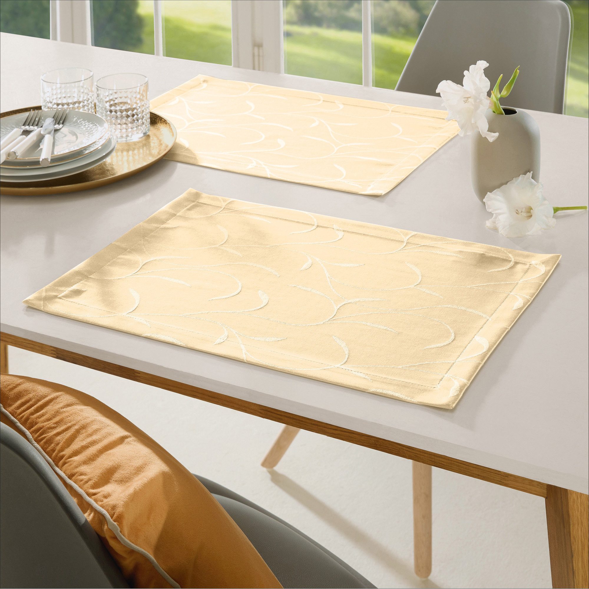 Erwin Müller Platzset Tischset 2er-Pack, fleckabweisend Uni/Ranke