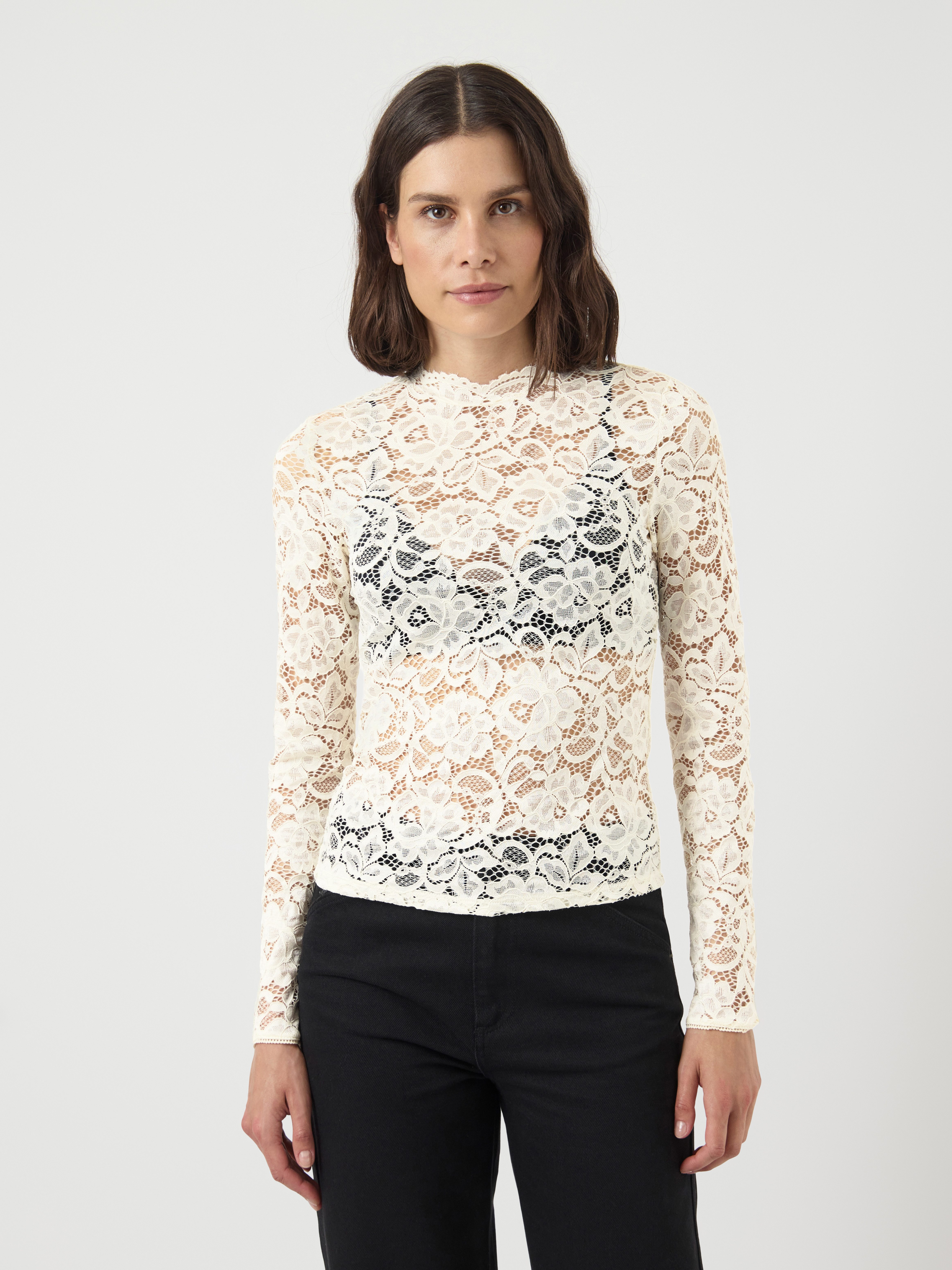 Y.A.S Langarmshirt YASLACEY LS LACE TOP S. NOOS Materialmix, slim fit