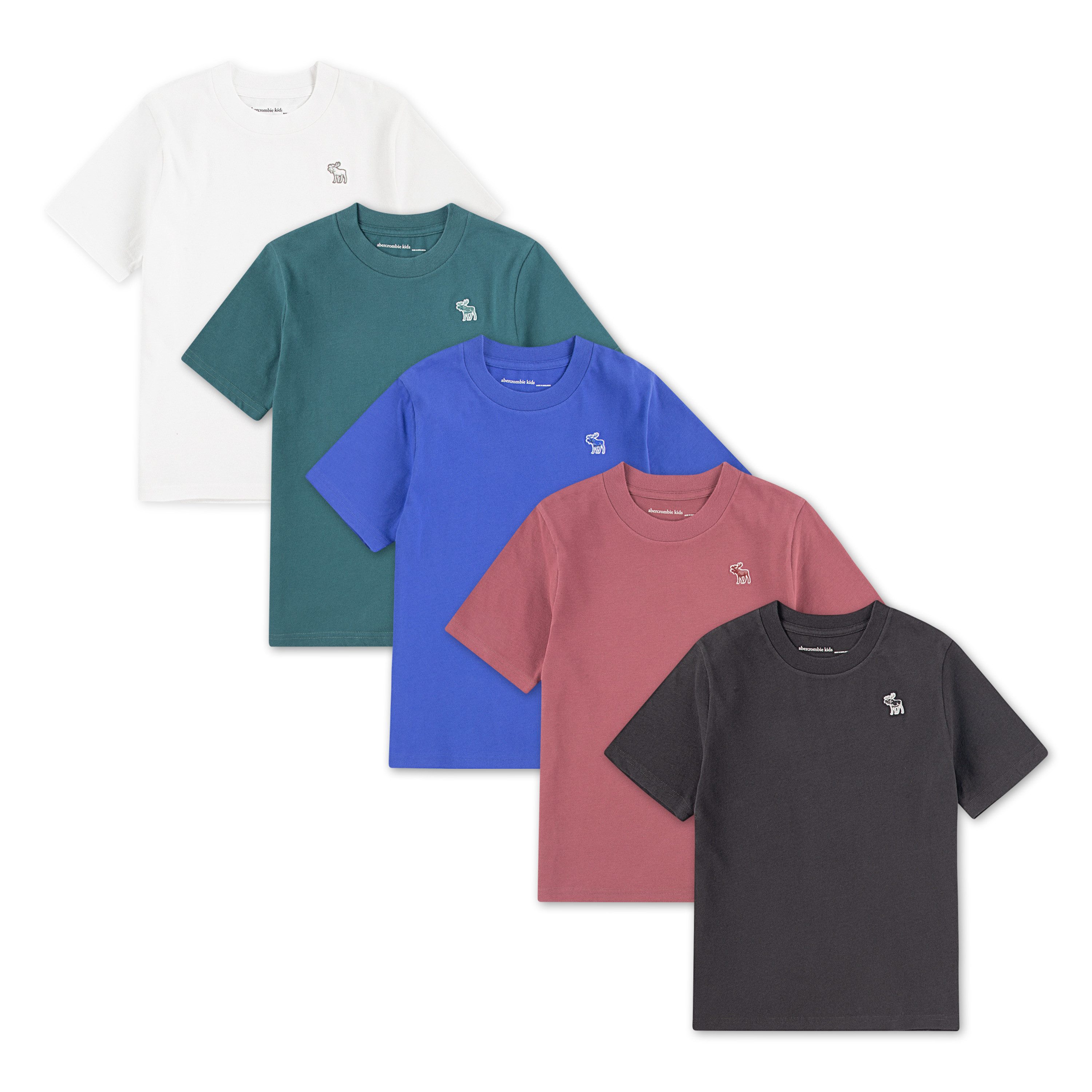 Abercrombie Kids T-Shirt (Packung, 5-tlg) Vorne mit kleiner Elch-Stickerei