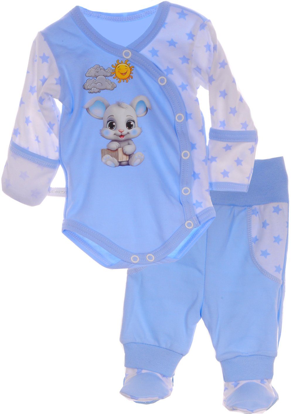 La Bortini Wickelbody Body mit Kratschutz und Hose Baby Anzug 2tlg Set Body aus reiner Baumwolle