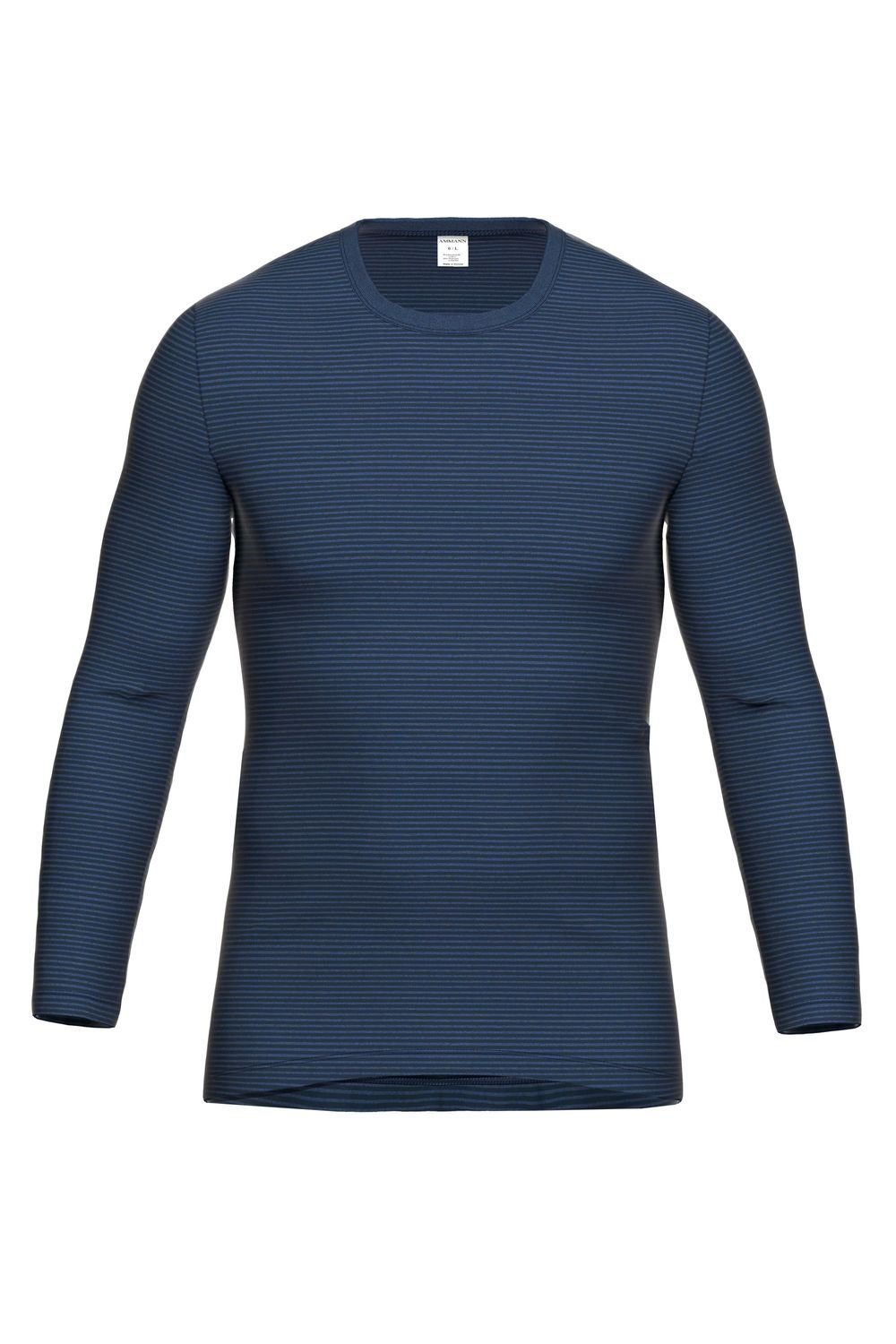 Rundhalsausschnitt, langarm, Ammann (1-tlg) warmes Jeans Stück T-Shirt Unterhemd, Blau gestreift 1 Feinripp