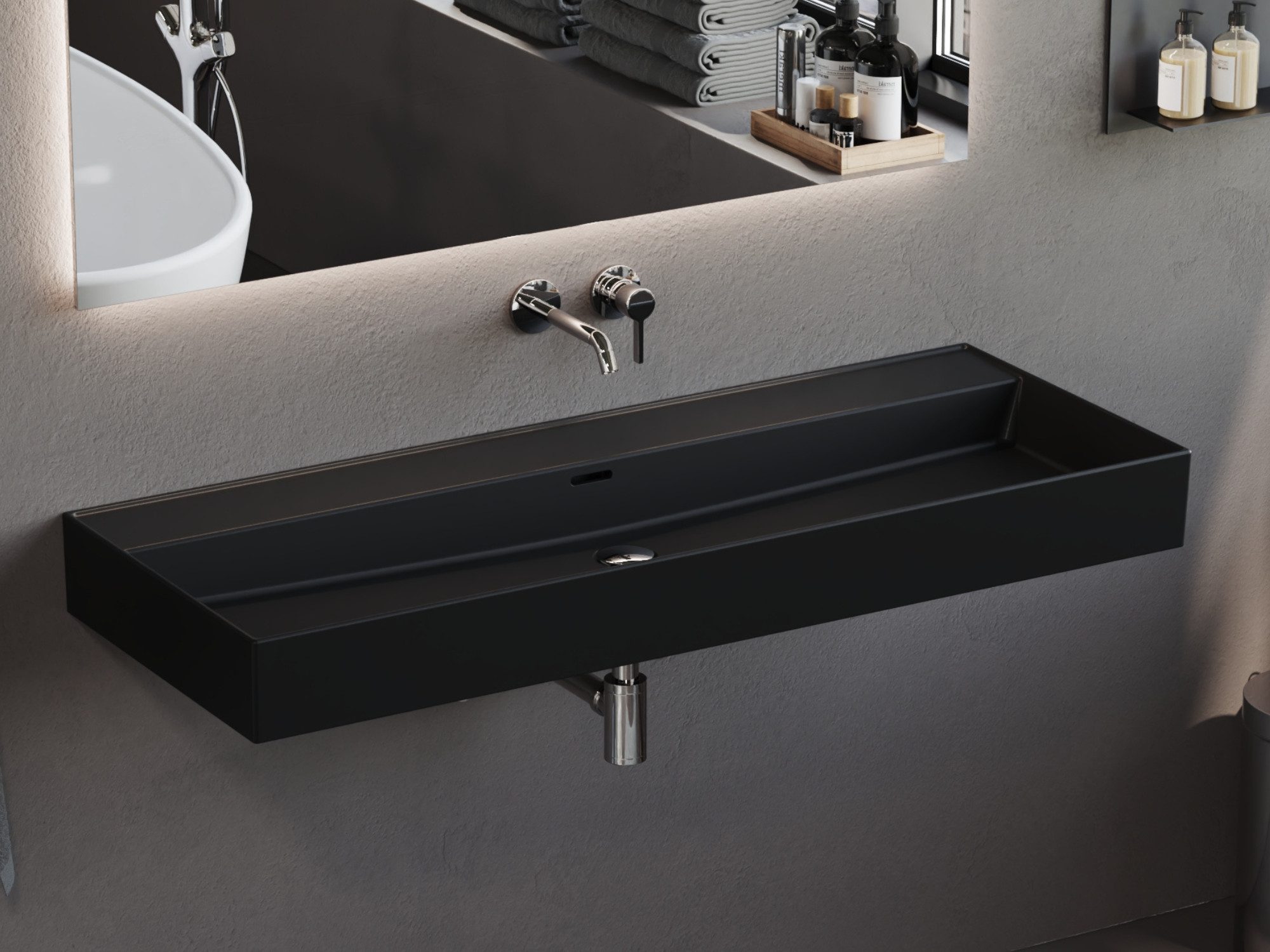 Aqua Bagno Waschtisch Aqua BagnoKeramik Waschtisch 120cm Schwarz Matt ohne Hahnlochbohrung