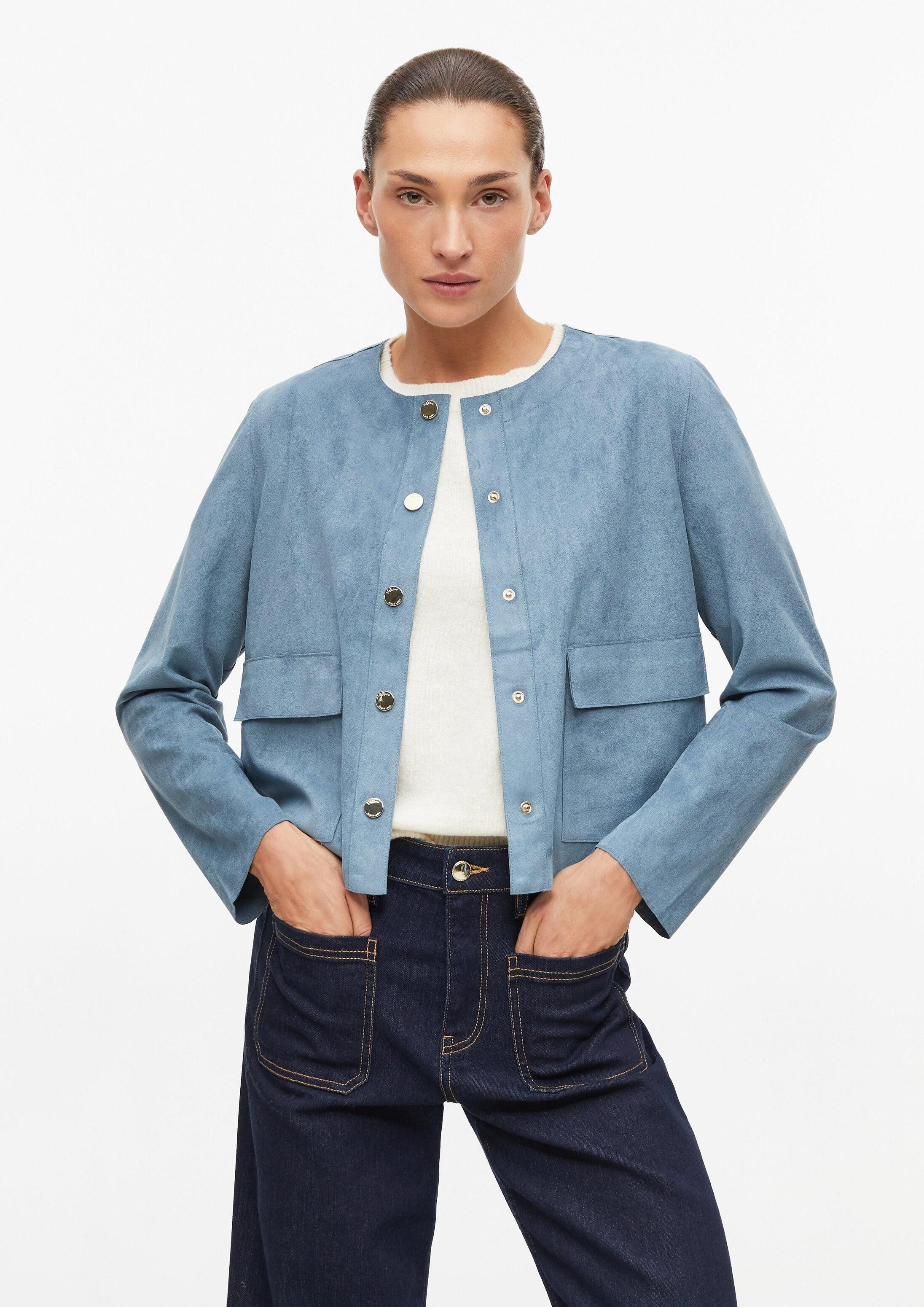 s.Oliver Funktionsjacke Indoor-Jacke Jacke in Veloursleder-Optik mit aufgesetzten Taschen