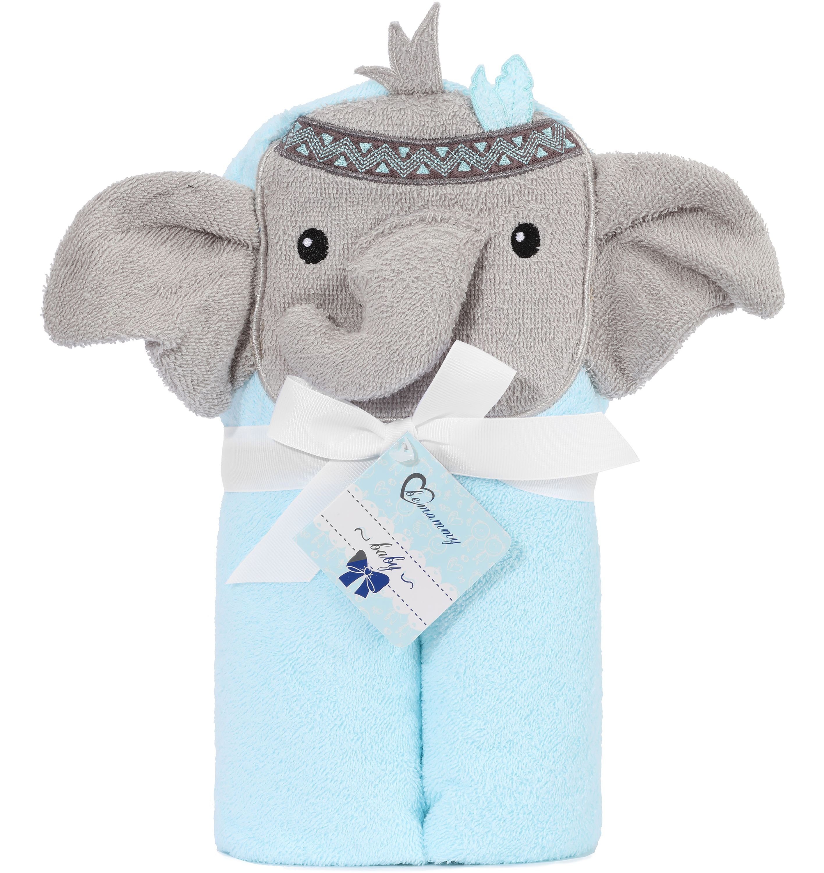 x Kapuzenhandtuch - Baumwolle BE20-272-BBL, Babyhandtuch 95cm 95cm Elefant Handtücher Be aus (1-St) Frottee Mammy Blau