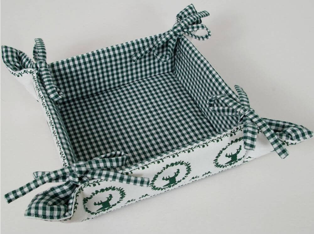 matches21 HOME & HOBBY Vorratsdose Brotkorb aus Stoff RESI Grün, kariert mit Hirsch Druck, in 20x20 cm, Textil, (1-tlg), Wiederverwendbar & Waschbar bis 30 Grad