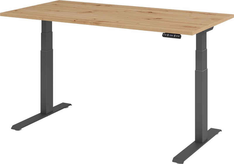 bümö Schreibtisch elektrisch XDKB - Arbeitshöhe: elektrisch höhenverstellbar, Rechteck: 160 x 80 cm - Dekor: Asteiche - Gestell: Graphit