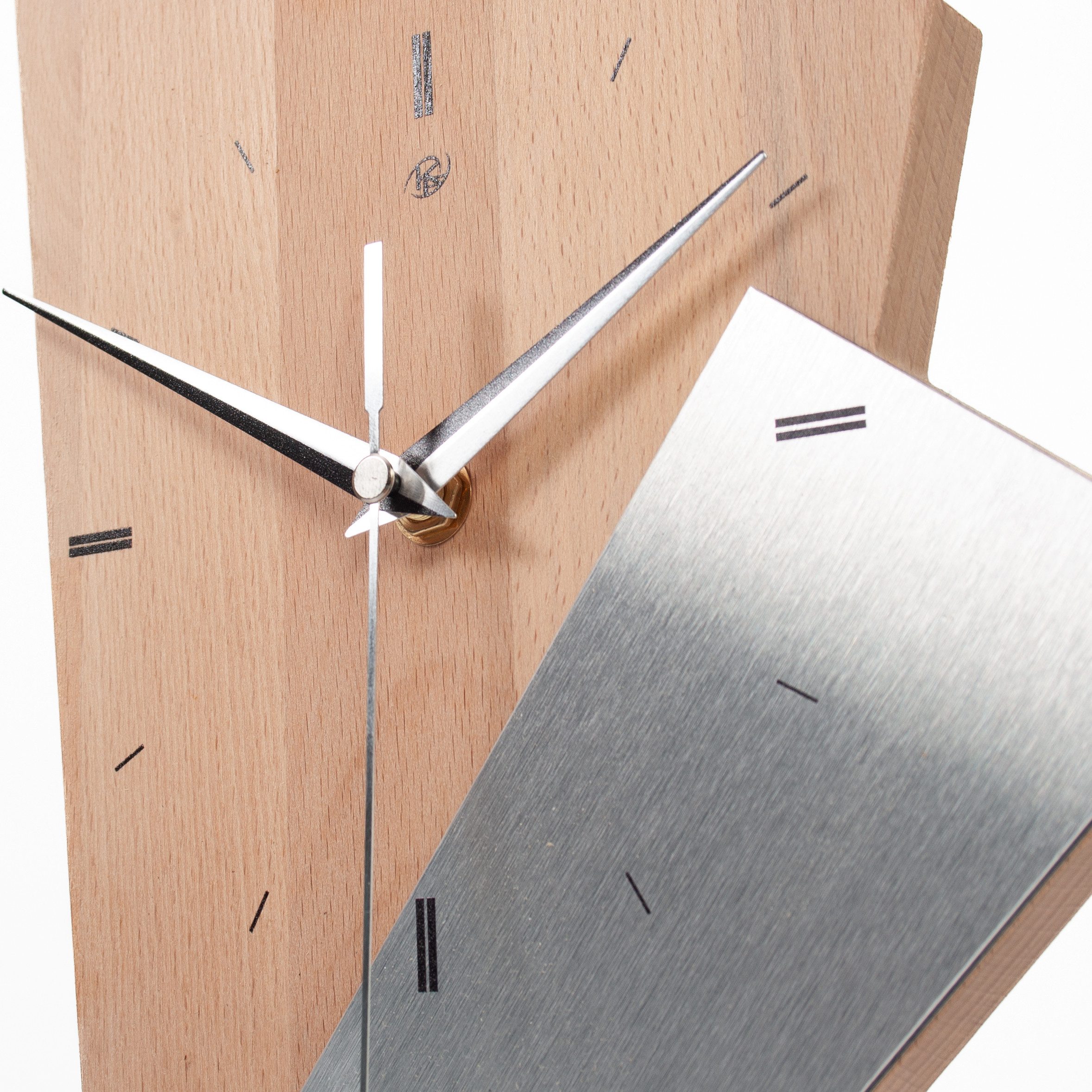 Kreative Feder Standuhr Designer-Standuhr „Brown Square“ - Tischstanduhr aus Holz, Tischuhr im Metallic-Look; Funk- oder Quarzuhrwerk; ohne Ticken