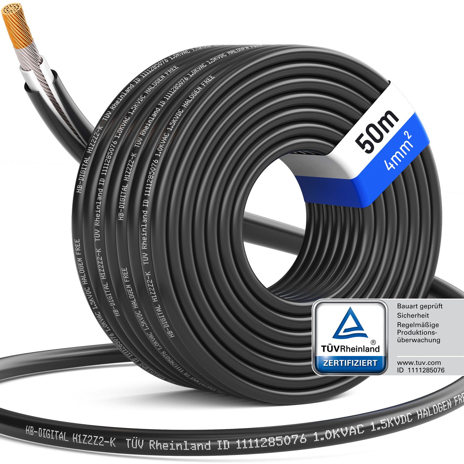 HB-DIGITAL Solarleitung H1Z2Z2-K Solarkabel 4mm2 PV Kabel Photovoltaik Solarkabel, Solarstecker, (5000 cm), TÜV Rheinland zertifizierte PV Kabel