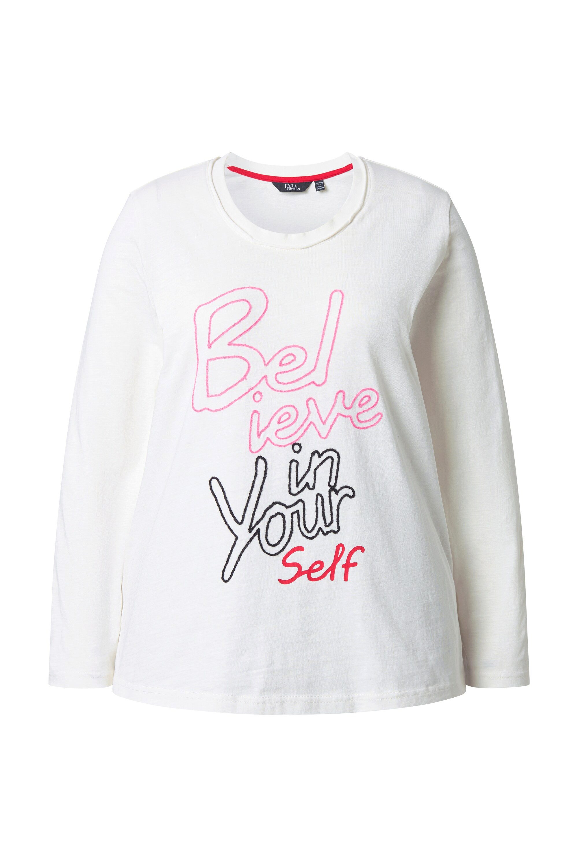 Ulla Popken T-Shirt Shirt Schriftmotiv Classic Rundhals Langarm günstig online kaufen
