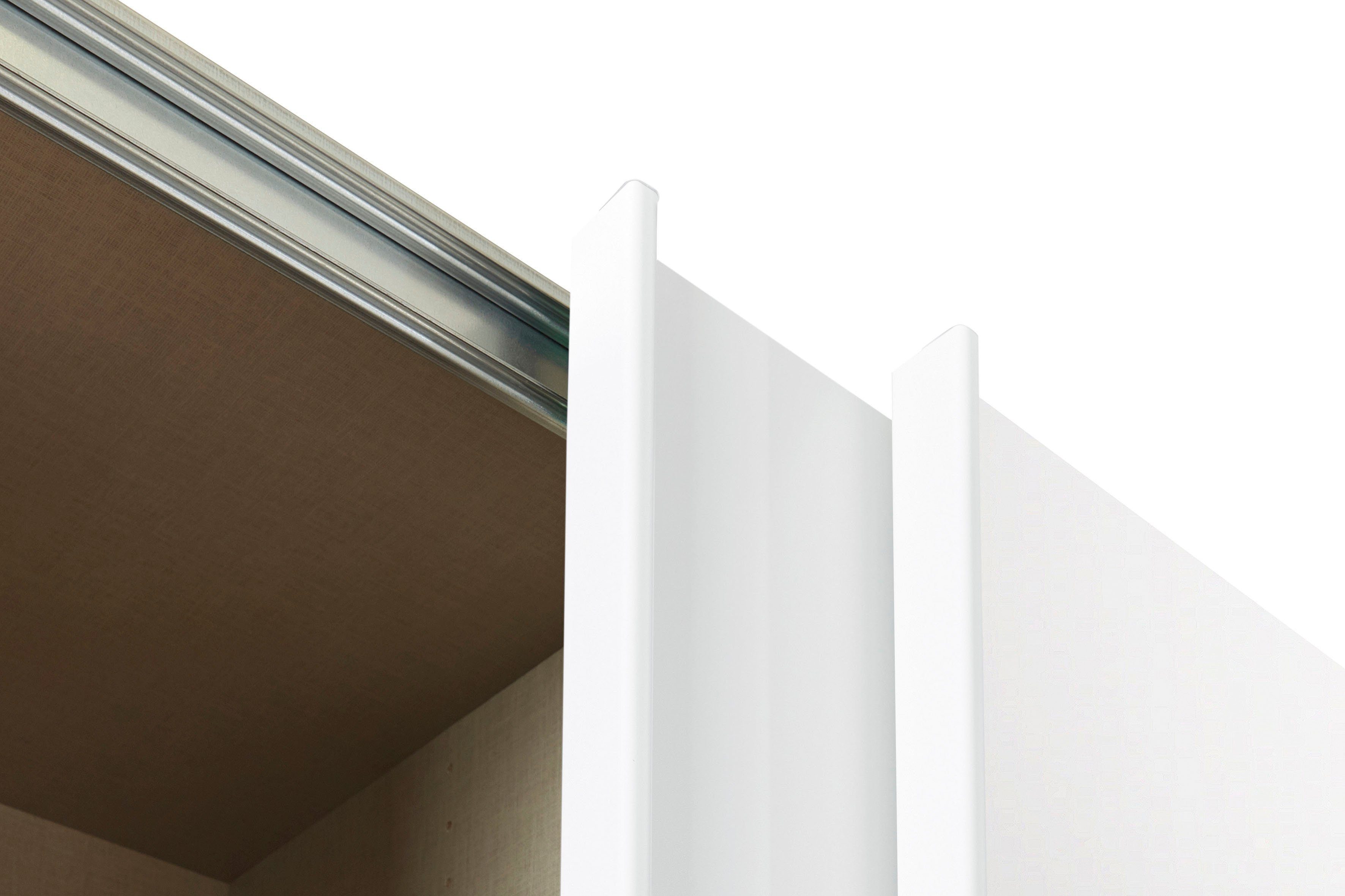 Weiß Böden mit rauch zusätzlichen Oteli Schwebetürenschrank Wäscheeinteilung 3 Innenschubladen inkl. sowie Weiß/Hochglanz