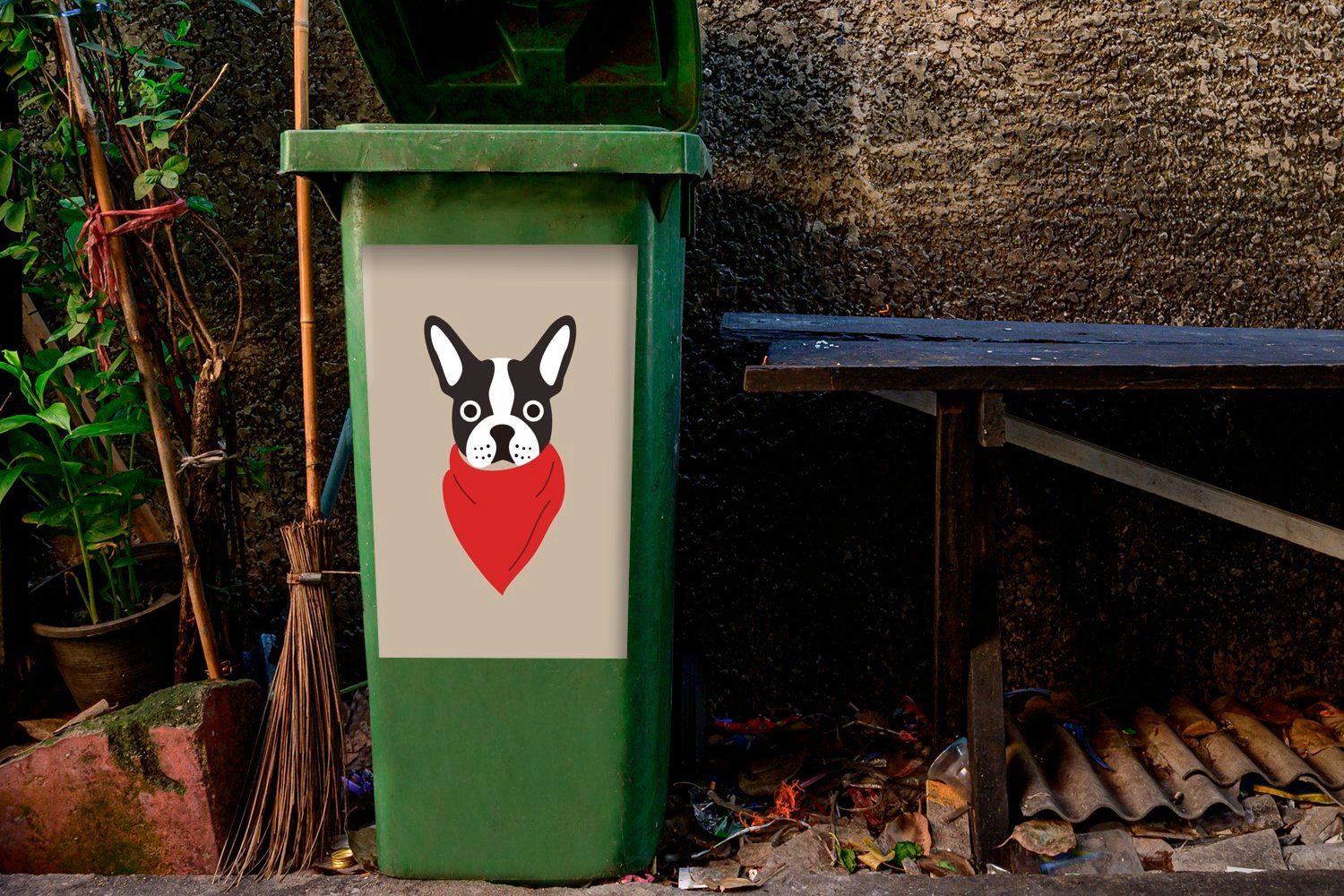 MuchoWow Mülltonne, Sticker, Kopftuch Container, Kinder mit Mülleimer-aufkleber, Hund Abfalbehälter St), (1 Illustration Wandsticker