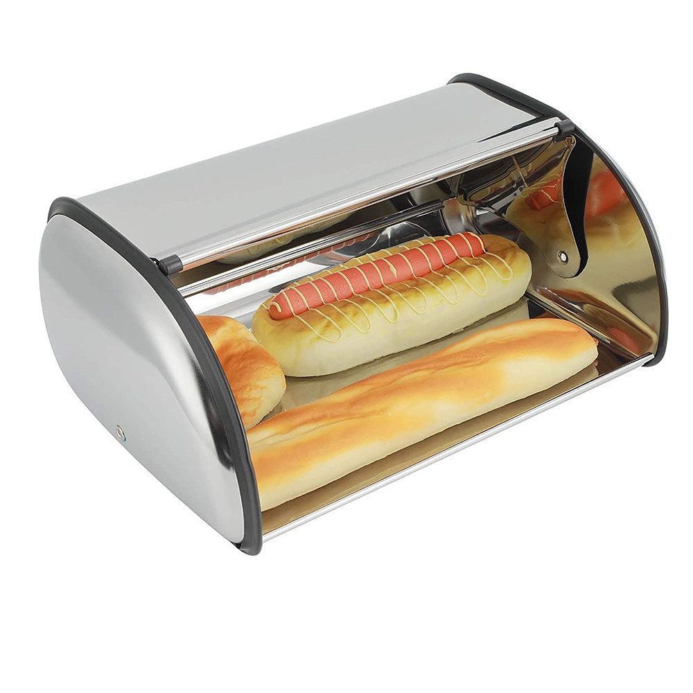 JEOBEST Brotkasten Brotkasten aus Edelstahl, Brotbox mit Rolldeckel, ca. 44 x 27 x 18cm, großer, flacher Oberseite