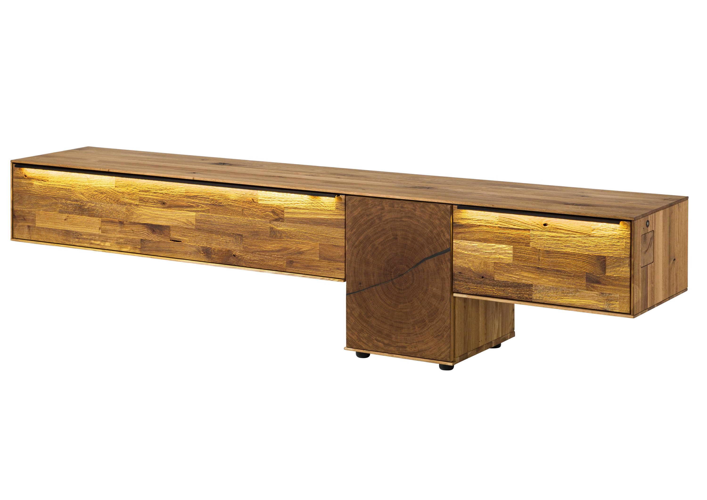 Massivmoebel24 Lowboard (Wildeiche 220x43x55 natur geölt WIEN #111), Wildeiche 220x43x55 natur geölt WIEN #111