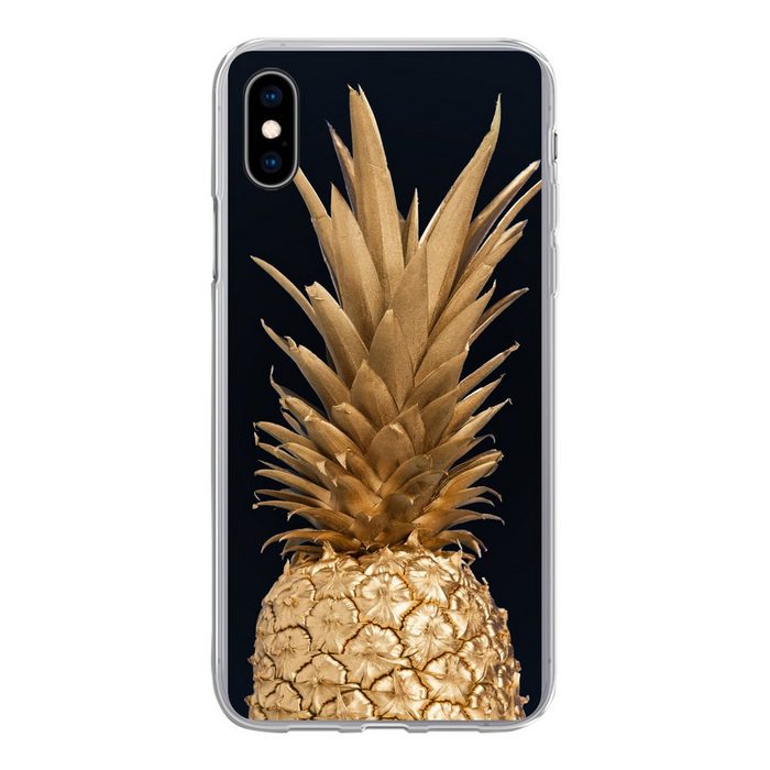 MuchoWow Handyhülle Ananas - Gold - Farbe - Schwarz - Obst - Luxus Handyhülle Apple iPhone Xs Max Smartphone-Bumper Print Handy