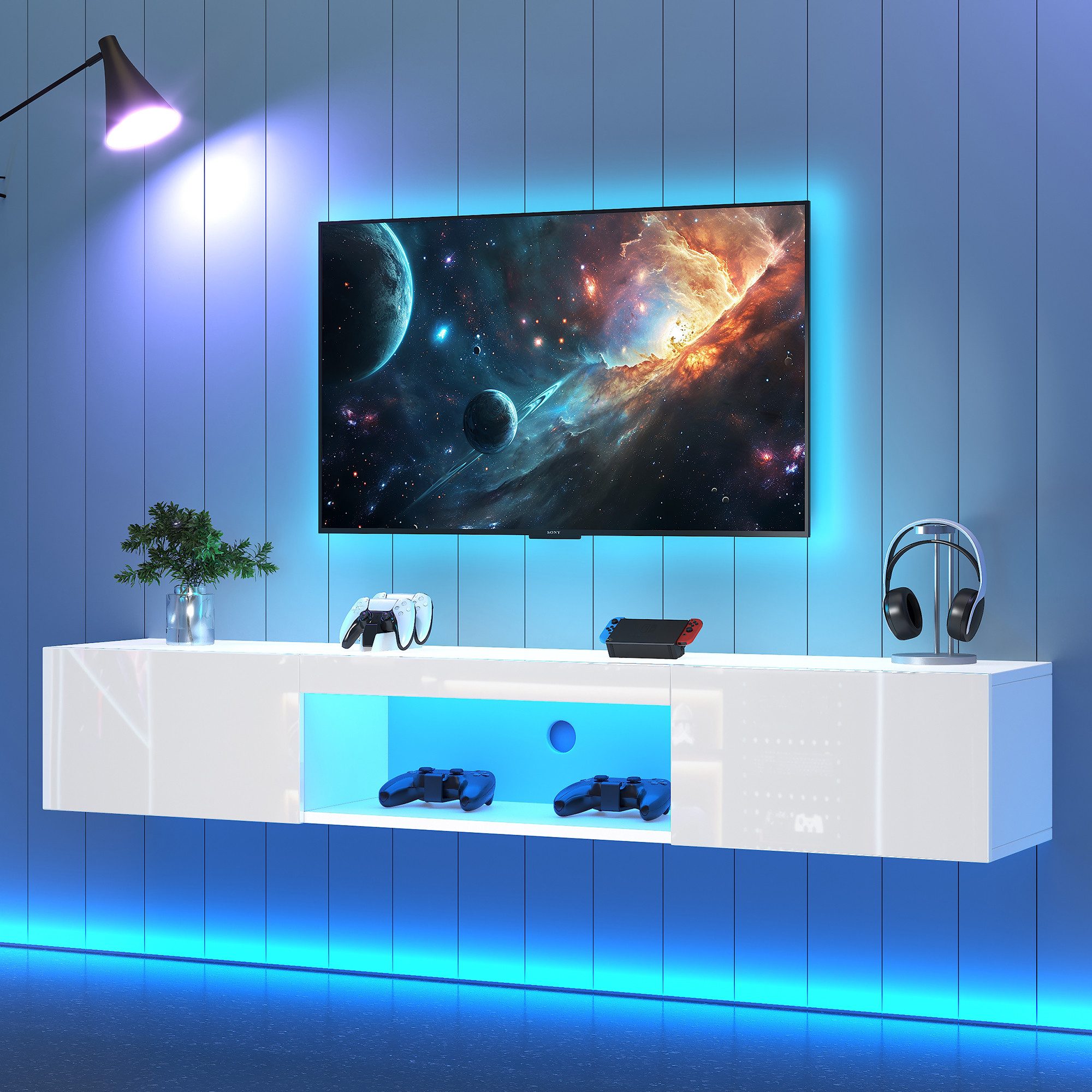 REDOM Lowboard Moderner Hochglanz-Wandschrank mit (TV-Schrank hochglanz,  TV-Board, 1 St., Breite:160cm), mit LED-Beleuchtung, Bluetooth-APP-Steuerung
