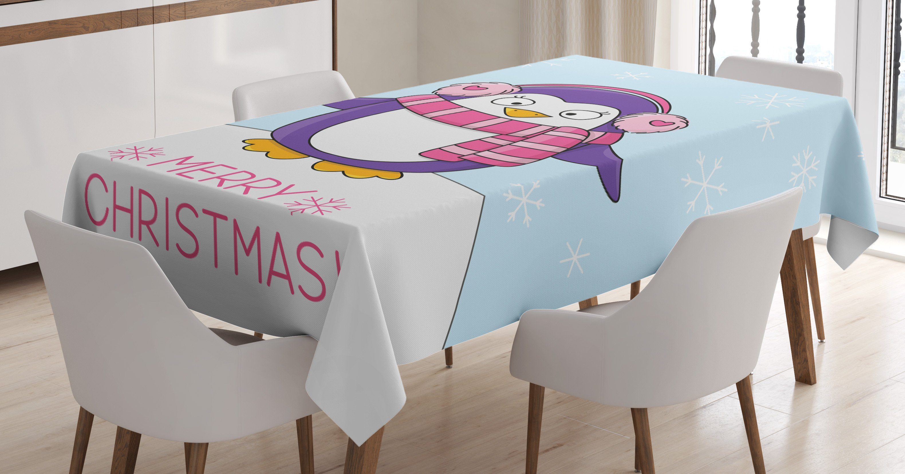 Abakuhaus Tischdecke Farbfest Waschbar Für den Außen Bereich geeignet Klare Farben, Weihnachten Pinguin Schal Earmuffs