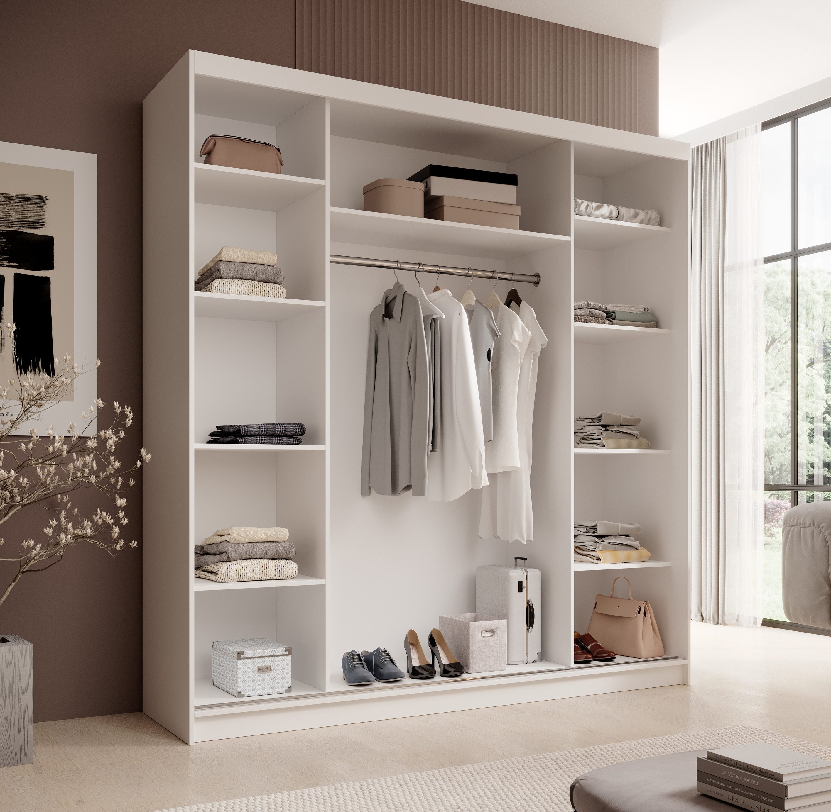 MOEBLO Schiebetürenschrank Lumis 200 (Moderner Kleiderschrank mit Spiegel für Schlafzimmer und Ankleidezimmer, 3 Schiebetüren, 11 Einlegeböden, stabile Kleiders – Bild 3 von 5