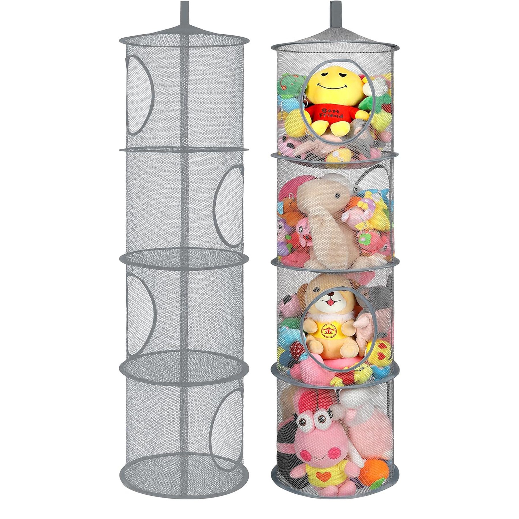 Mutig Hängeregal 2 Stück Set Hängeregal Mesh Hängende Netz-Aufbewahrungstasche, 4 Stufe Faltbare Hängeaufbewahrung Organizer, Hängender Speicherkorb, Kuscheltiere Hängeregal für Kleine Kleidung