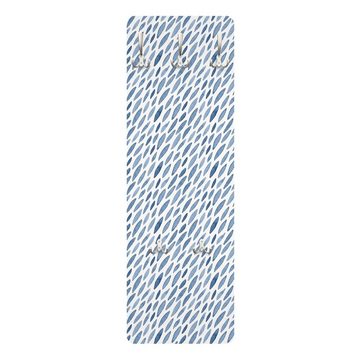 Bilderdepot24 Garderobenpaneel blau Illustration Muster Aquarell Regen in Indigo klein und groß (ausgefallenes Flur Wandpaneel mit Garderobenhaken Kleiderhaken hängend), moderne Wandgarderobe - Flurgarderobe im schmalen Hakenpaneel Design