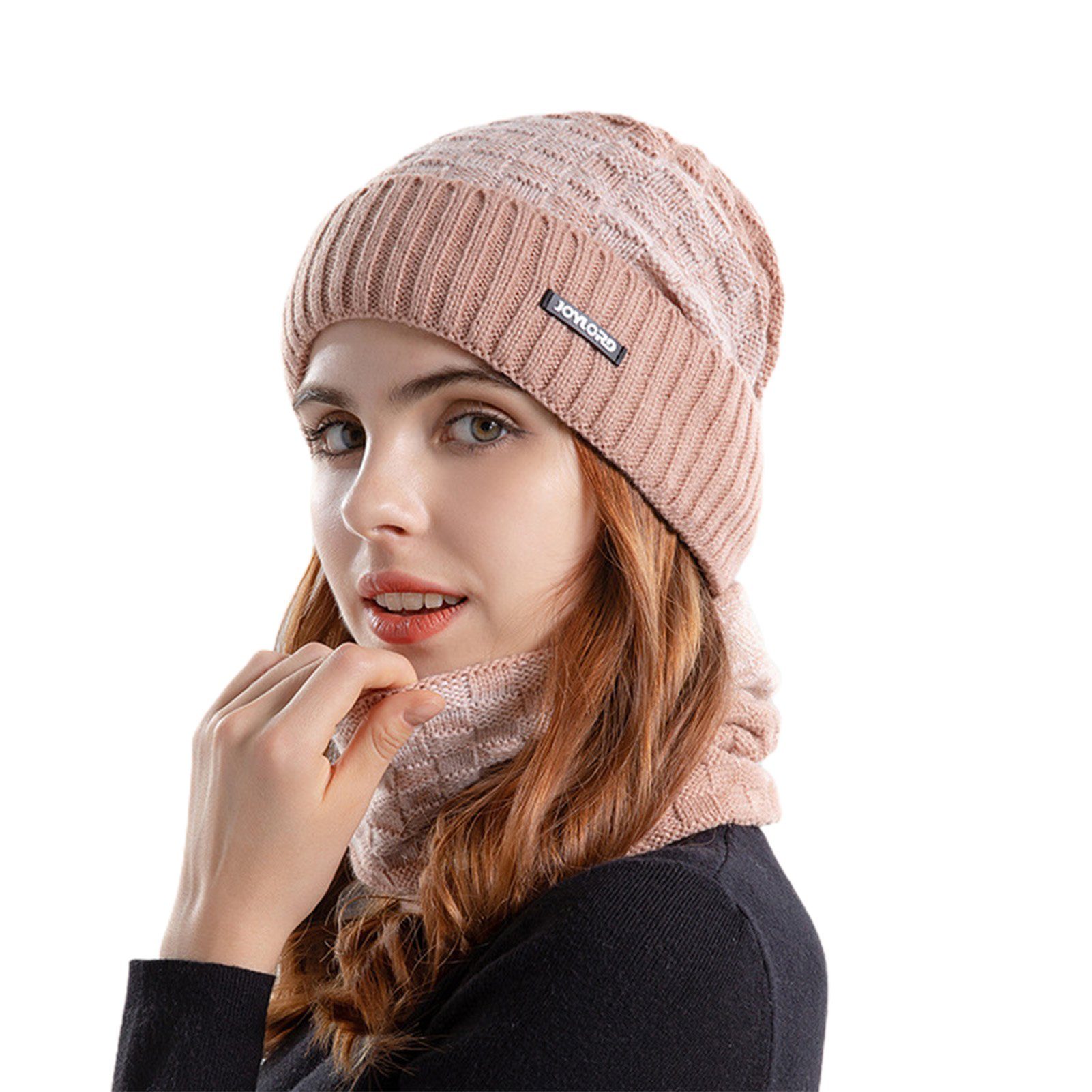 Rutaqian Strickmütze Wintermütze Strickmütze mit 1 Wintermütze Warme Rosa Schal Hat In Schal Winterschal Set, 2 und Beanie