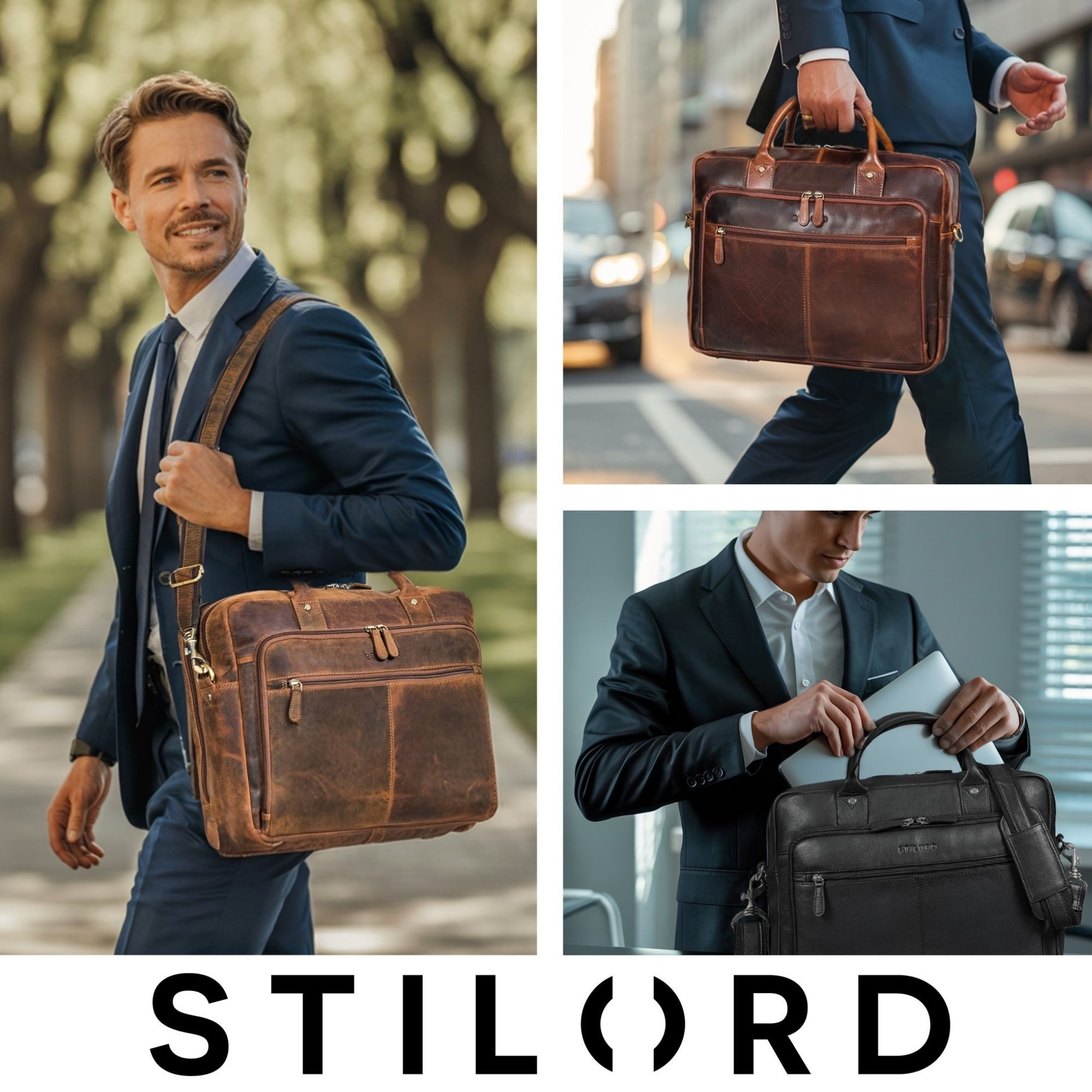 STILORD Aktentasche "Jerome" Echtleder Aktentasche Herren mit 16 Zoll Laptopfach, Laptoptasche Leder Arbeitstasche Männer Businesstasche Bürotasche