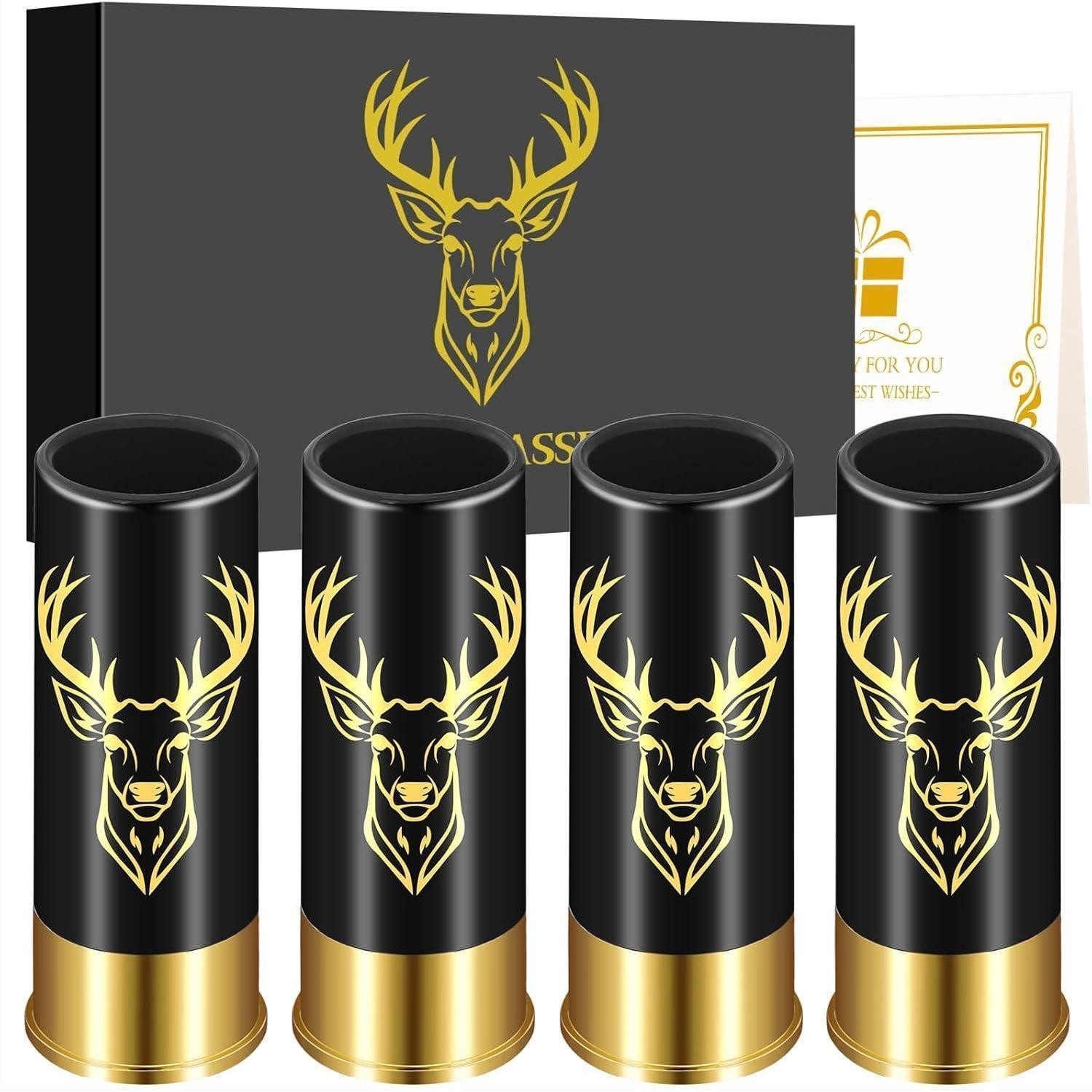 LKKCHER NOVELTY Schnapsglas Schnapsgläser Hirschkopf 12 GA Jagd 45 ml Geschenkbox 4er Set Plastik