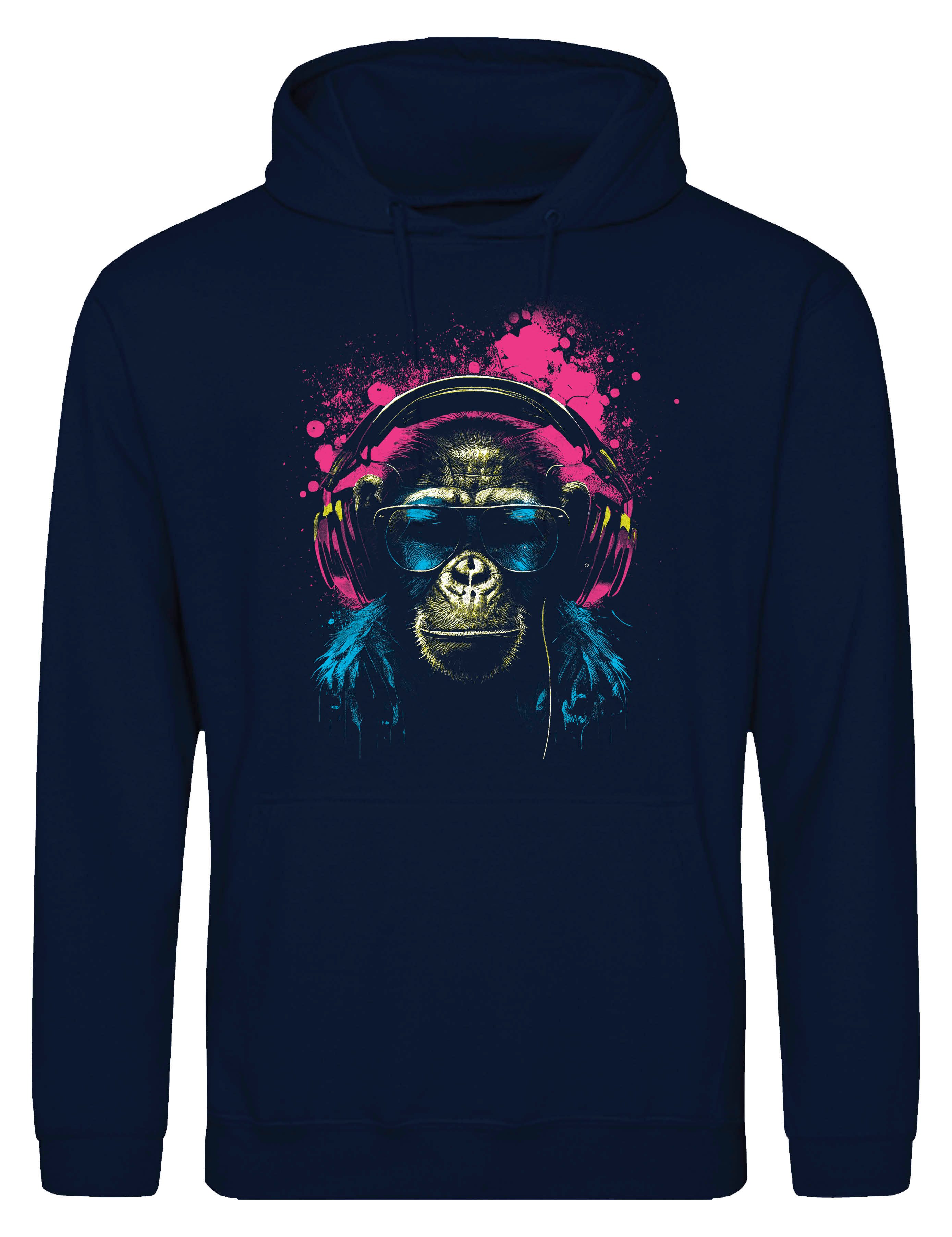 Kapuzenpullover Affe mit Headset Herren Hoodie Pullover