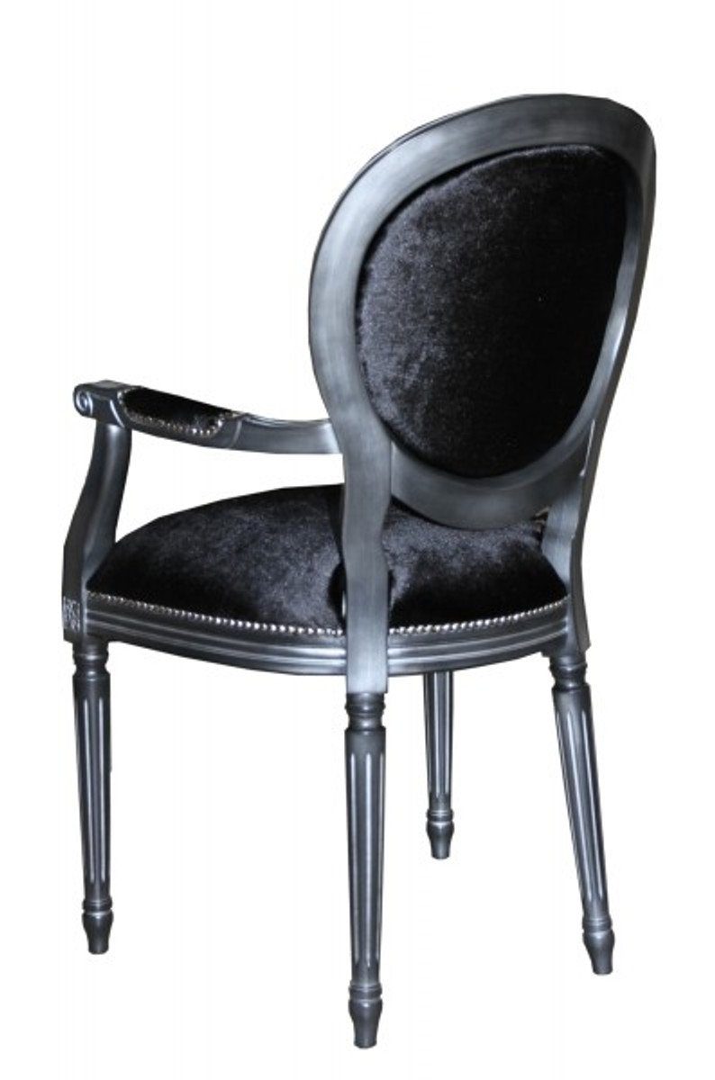 Casa Padrino Esszimmerstuhl Barock / Stuhl - Qualität mit - Designer Esszimmer Silber Luxus Schwarz Armlehne Stuhl
