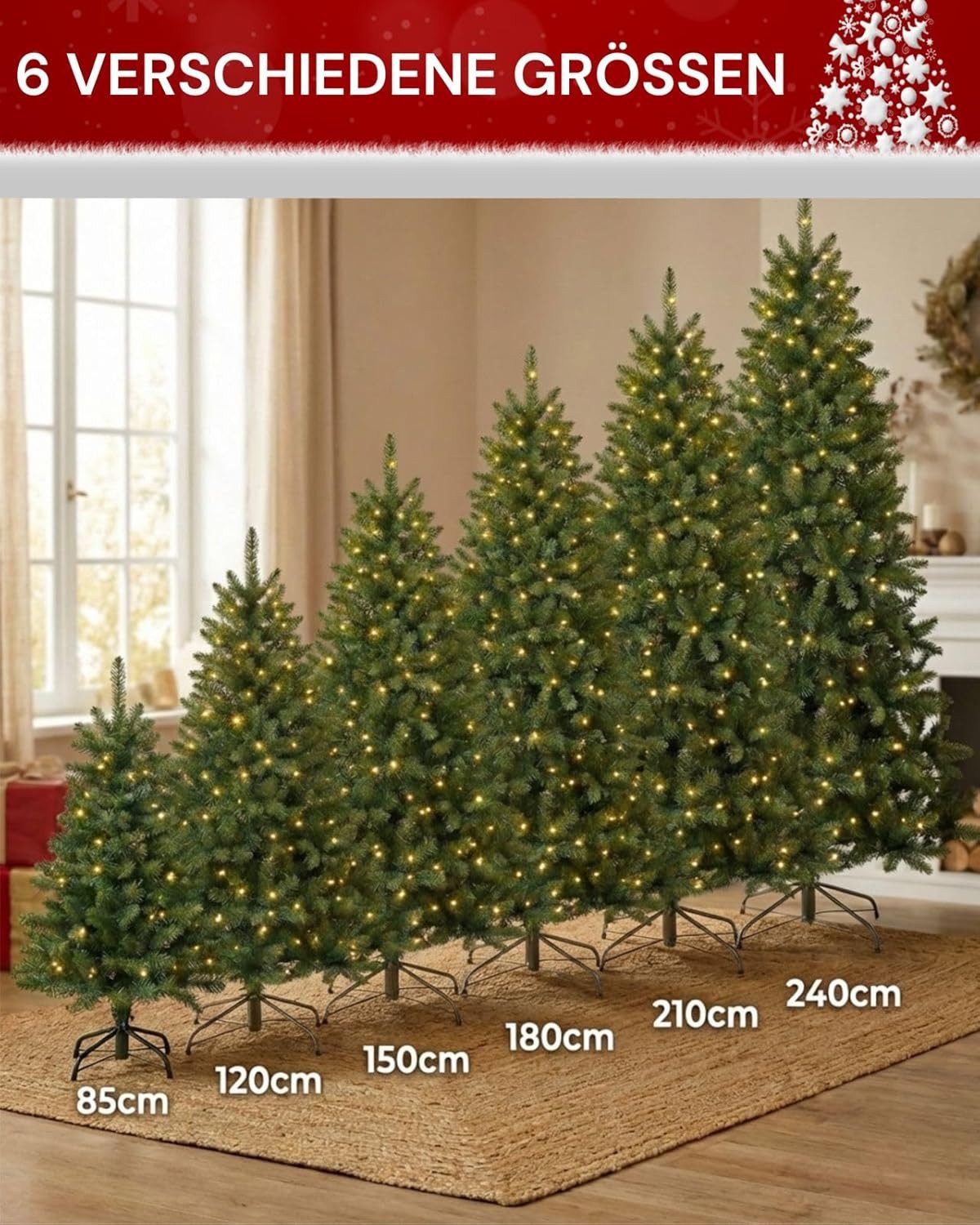 Waidmeister Künstlicher Weihnachtsbaum Weihnachtsbaum Künstlich mit LED Beleuchtung - Premium Christbaum