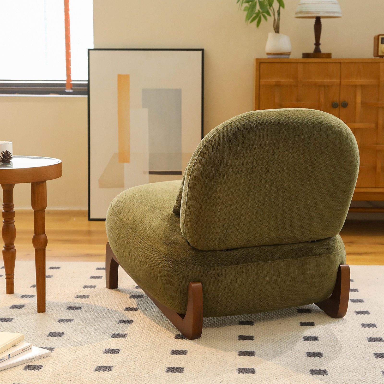 Totnz Loungesessel Akzentstuhl mit Massivholzbeinen und Kissen (Armloser Sessel aus Samt für Wohnzimmer), Schlafzimmer, Wohnung, Wartezimmer und Balkon