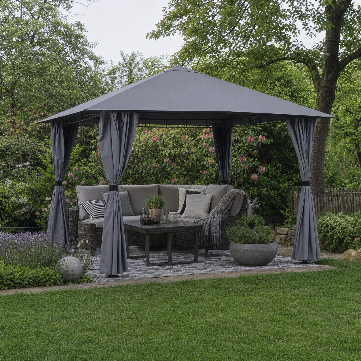 Sekey Pavillon Gartenpavillon 300x300 cm Partyzelt Gartenzelt, mit 4 Seitenteilen, mit 4 Seitenteilen, Wasserdicht, Windfest, Sonnenschutz, Seitenteile mit Reißverschluss