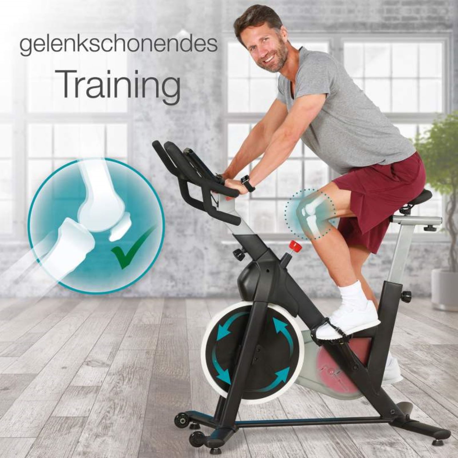 aktivshop Speedbike Indoor bis 110 kg (Indoor Bike, mit Trainingscomputer), Bluetooth und Pulssensoren, Heimtrainer