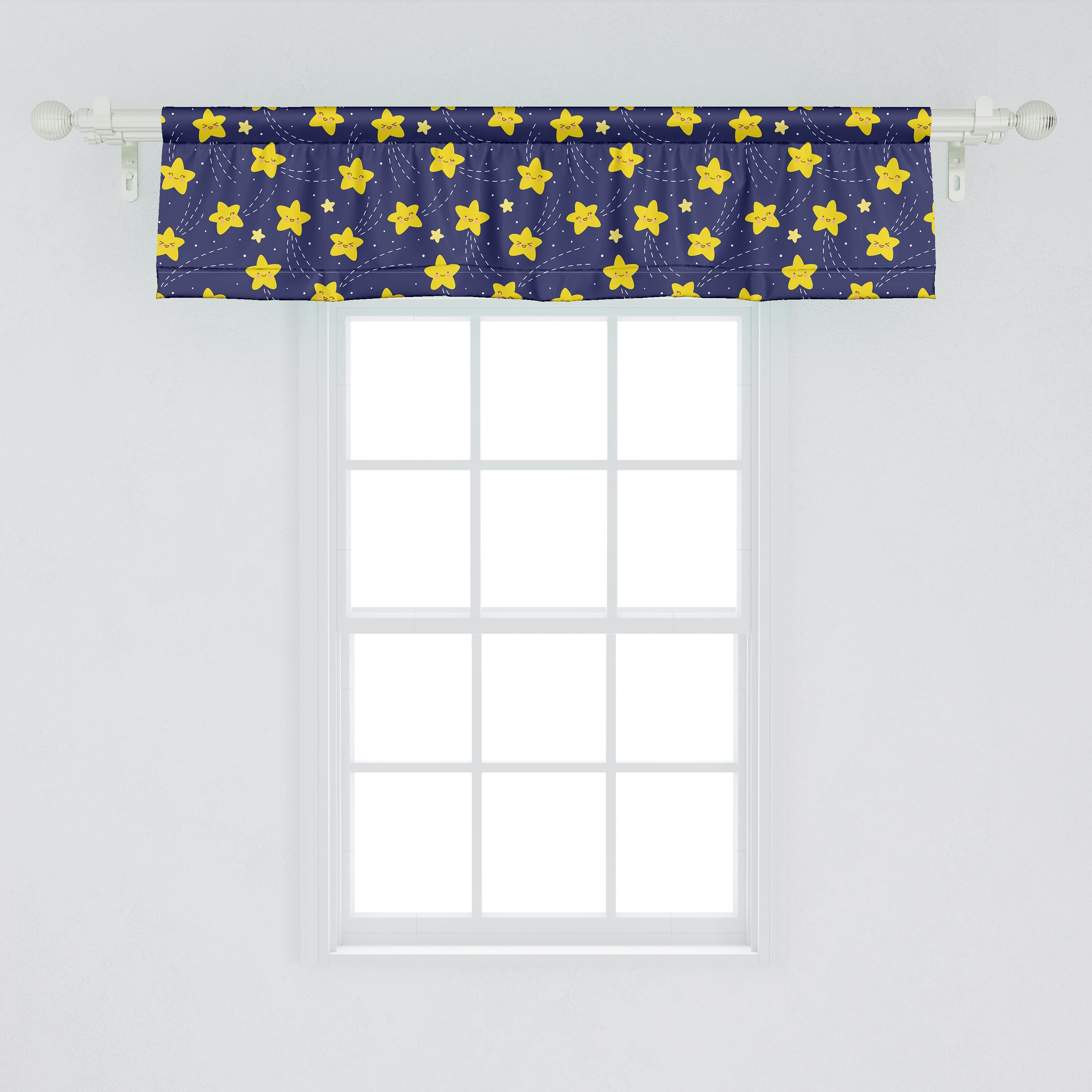 Scheibengardine Vorhang Volant für Küche Kindergarten Sterne Microfaser, Stangentasche, Abakuhaus, Night Cartoon Happy mit Schlafzimmer Dekor