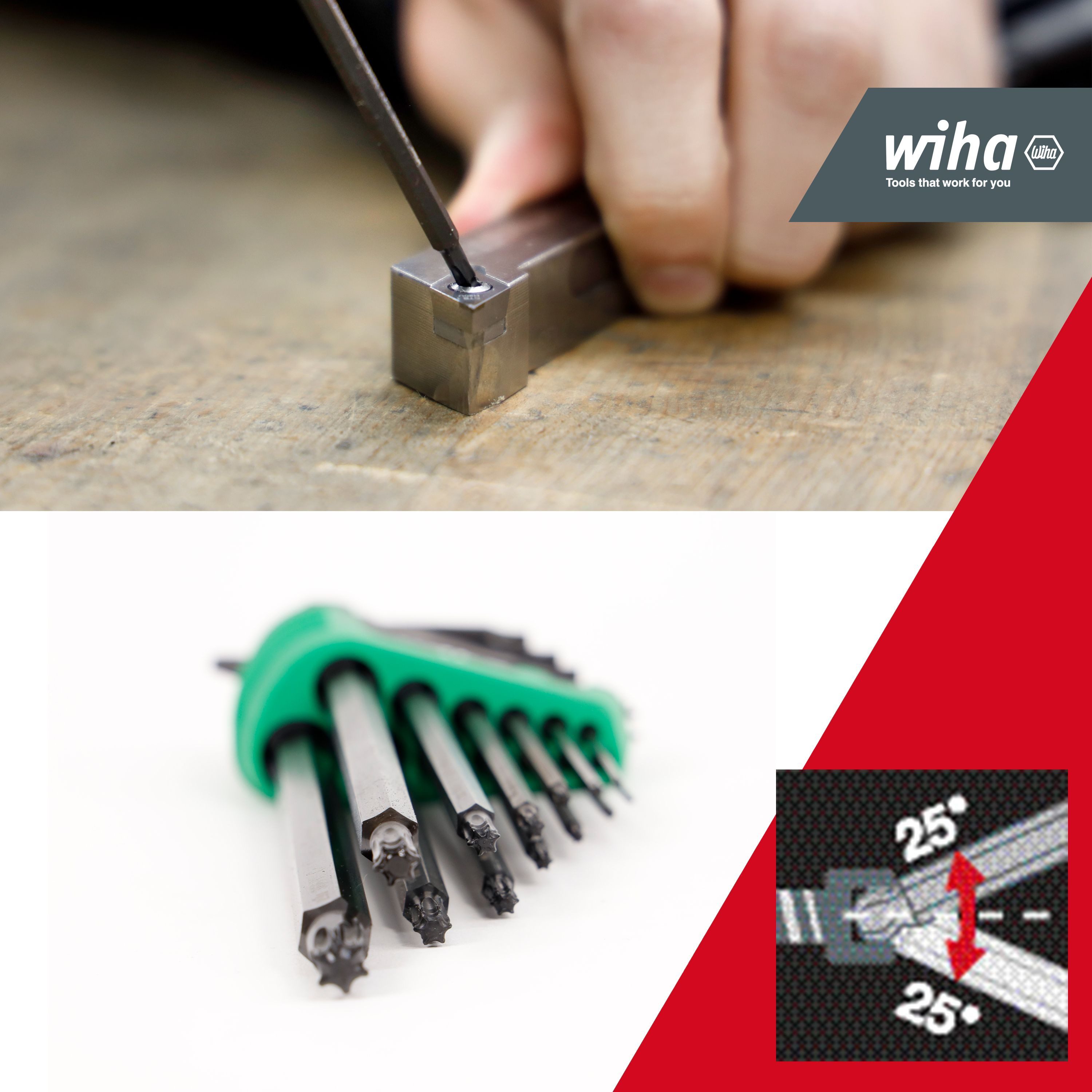 Wiha Stiftschlüssel ErgoStar Halter (43847) - 14 tlg., TORX, T5-T45, Kugelkopf, Winkelschlüsselsatz, Torxschlüsselsatz
