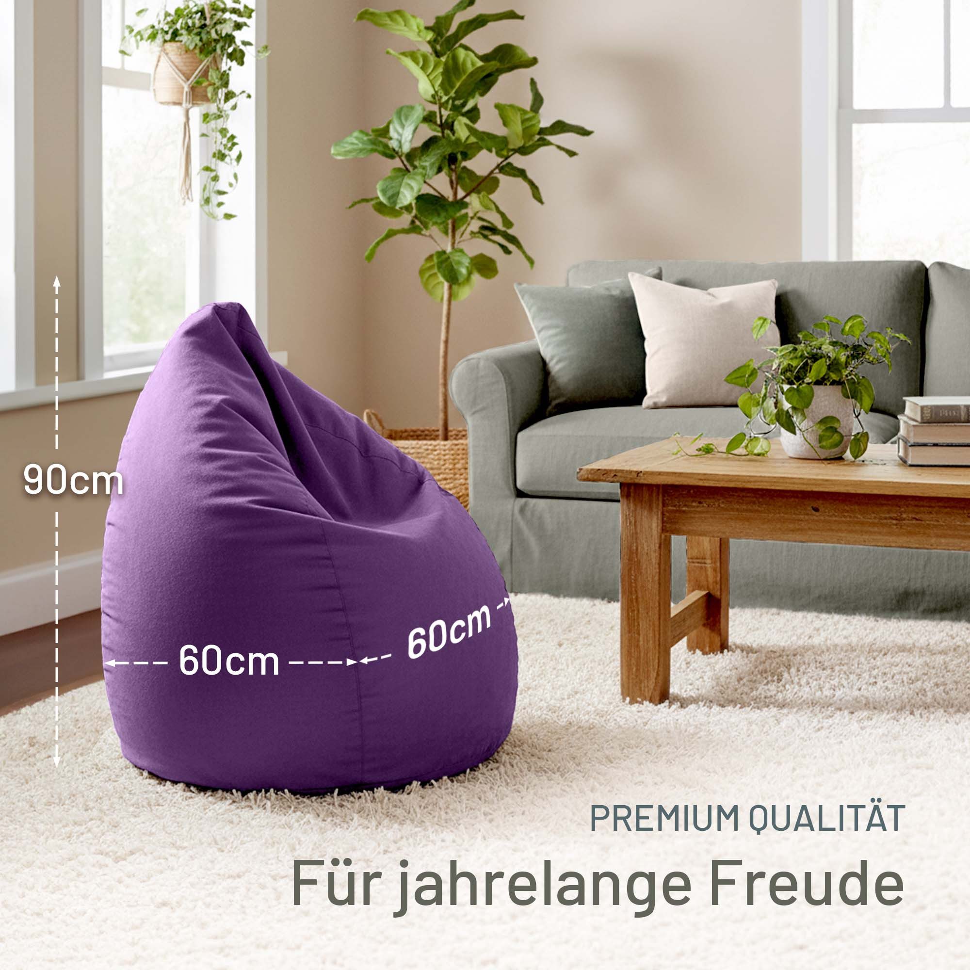 Green Bean Sitzsack Kinder Sitzsack Drop 60x60x90cm (mit Rückenlehne 60x60x90cm - Indoor Sitzkissen 220L EPS-Perlen Füllung, Kuschelig Waschbar), Bean Bag Bodenkissen Lounge Chair Sitzhocker Kindersitzsack