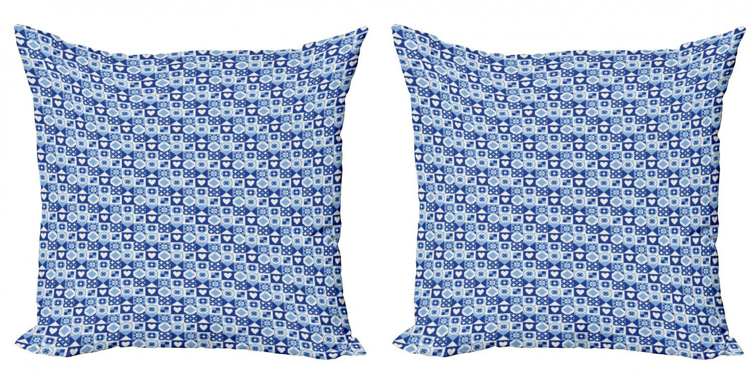 Doppelseitiger Accent Grid Kissenbezüge (2 Navy blau Modern Stück), Squares Zusammenfassung Abakuhaus Digitaldruck,