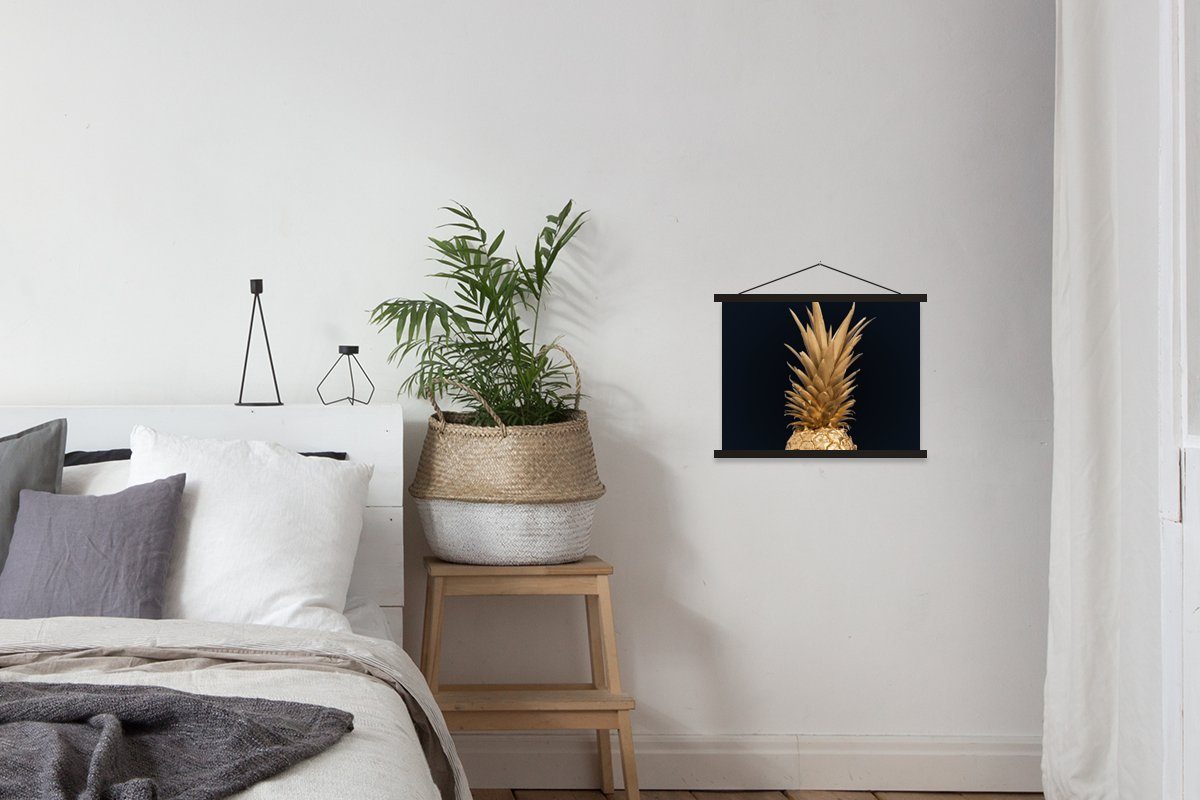 Ananas Obst Farbe - (1 - Luxus, - Magnetische Poster Textilposter Posterleiste, Holzleisten, - MuchoWow St), | - Gold Eichenholz, schwarz schwarz Schwarz