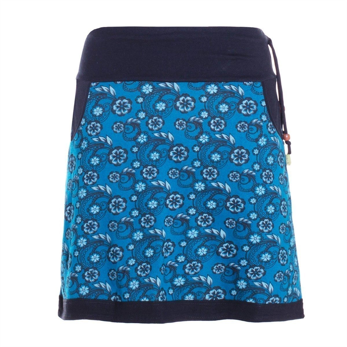 Minirock Damen Mini-Rock Baumwolle Blumen-Muster Drawstring-Bund mit Taschen