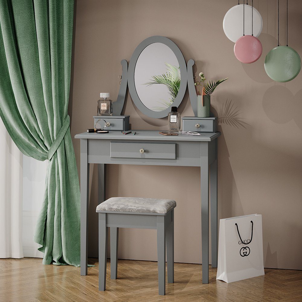 Schminktisch Annie, Grau, 75 cm mit Hocker