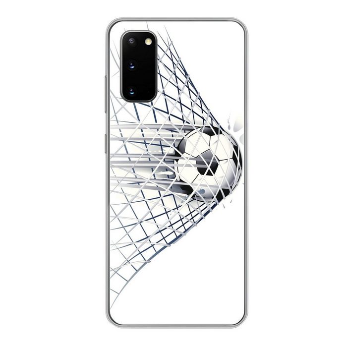 MuchoWow Handyhülle Eine Illustration eines Fußballs der ins Tor geht - Jungen - Mädchen Phone Case Handyhülle Samsung Galaxy S20 Silikon Schutzhülle