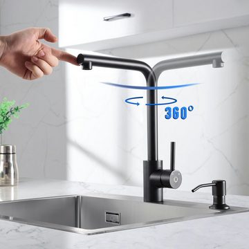 CECIPA Küchenarmatur Wasserhahn Küche Mischbatterie Küche 360° Drehbar Armatur Küche (Wasserhahn aus Edelstahl, 1-St., Einhand-Waschtischarmatur) Ventilkern aus Keramik