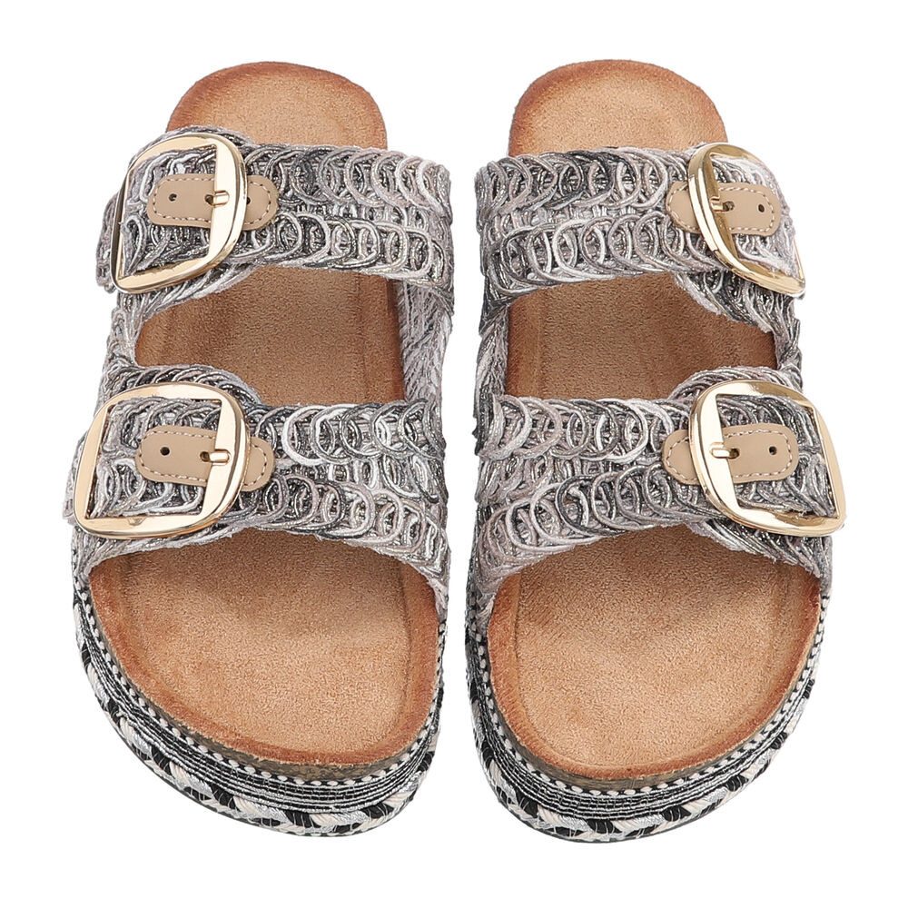 Ital-Design Elegante Sandalen mit Komfort und stilvollen Riemen Plateausandaletten (91512147) Flach Pantoletten in Schwarz – Bild 4 von 5
