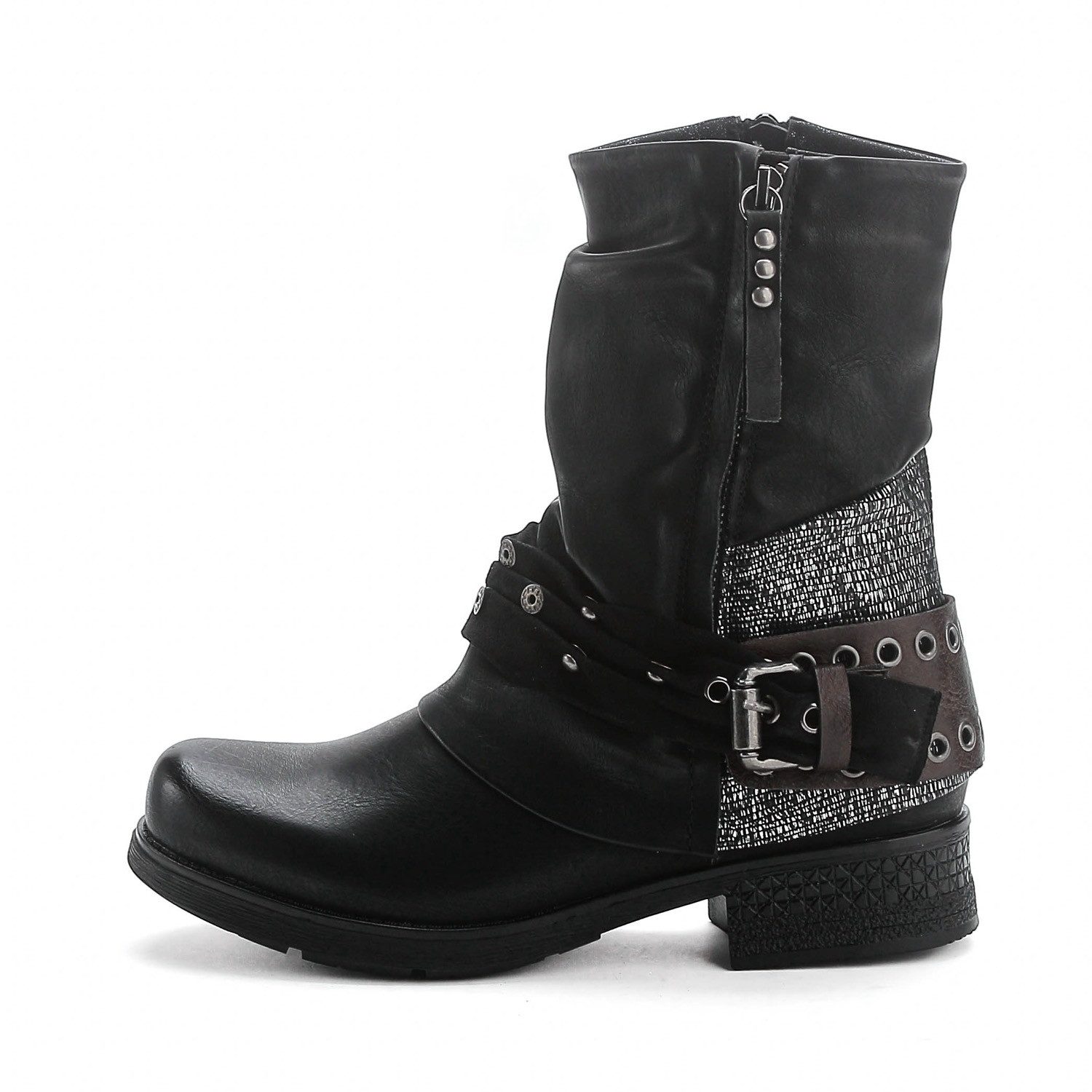 Pogolino ST04 Bikerboots Damen Biker Boots leicht gefüttert Nieten Stiefeletten