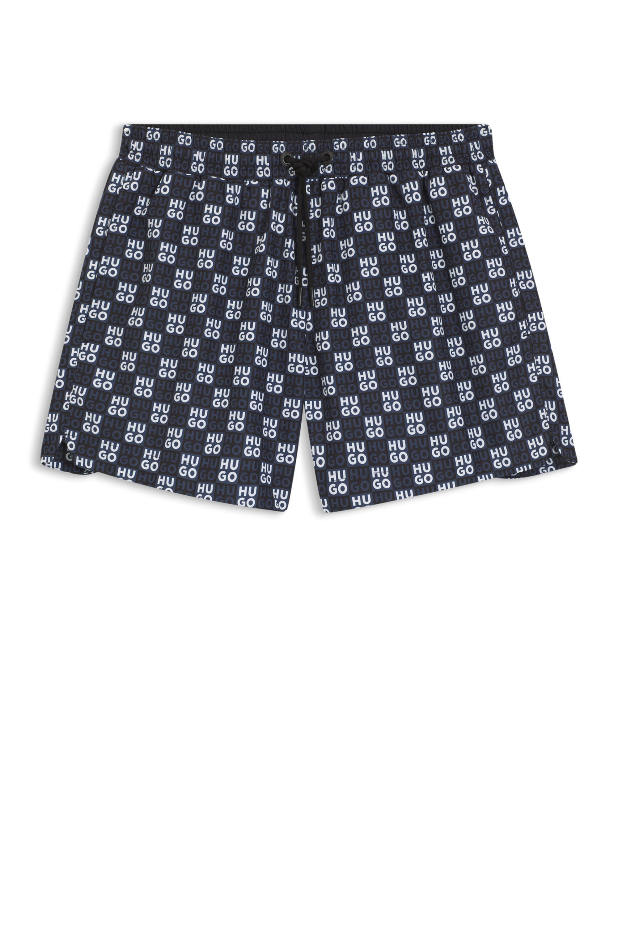 HUGO Badeshorts AARON mit Schachbrett-Logos, elastischer Bund