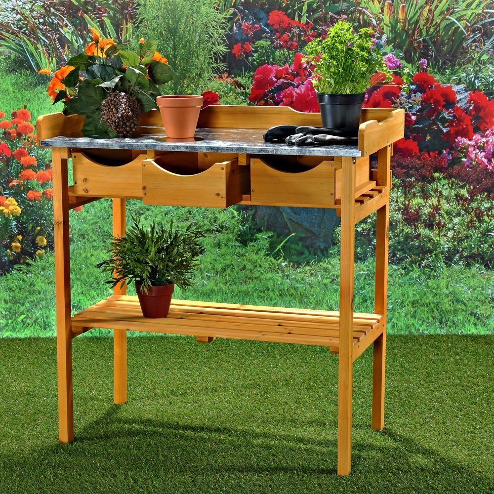 Melko Pflanztisch Gartentisch Pflanztisch Blumentisch Fichtenholz Braun Arbeitstisch (Stück, 1-St., Stück), Hochwertige Oberflächen-Platte