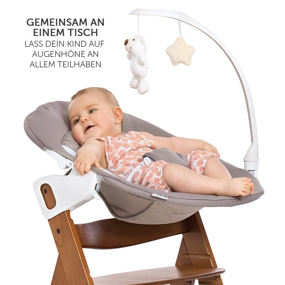 inkl. Newborn 4 Neugeborene Hochstuhl Geburt St), für (Set, Holz Set & Babystuhl Walnut Sitzauflage ab Alpha Hauck Aufsatz Plus -