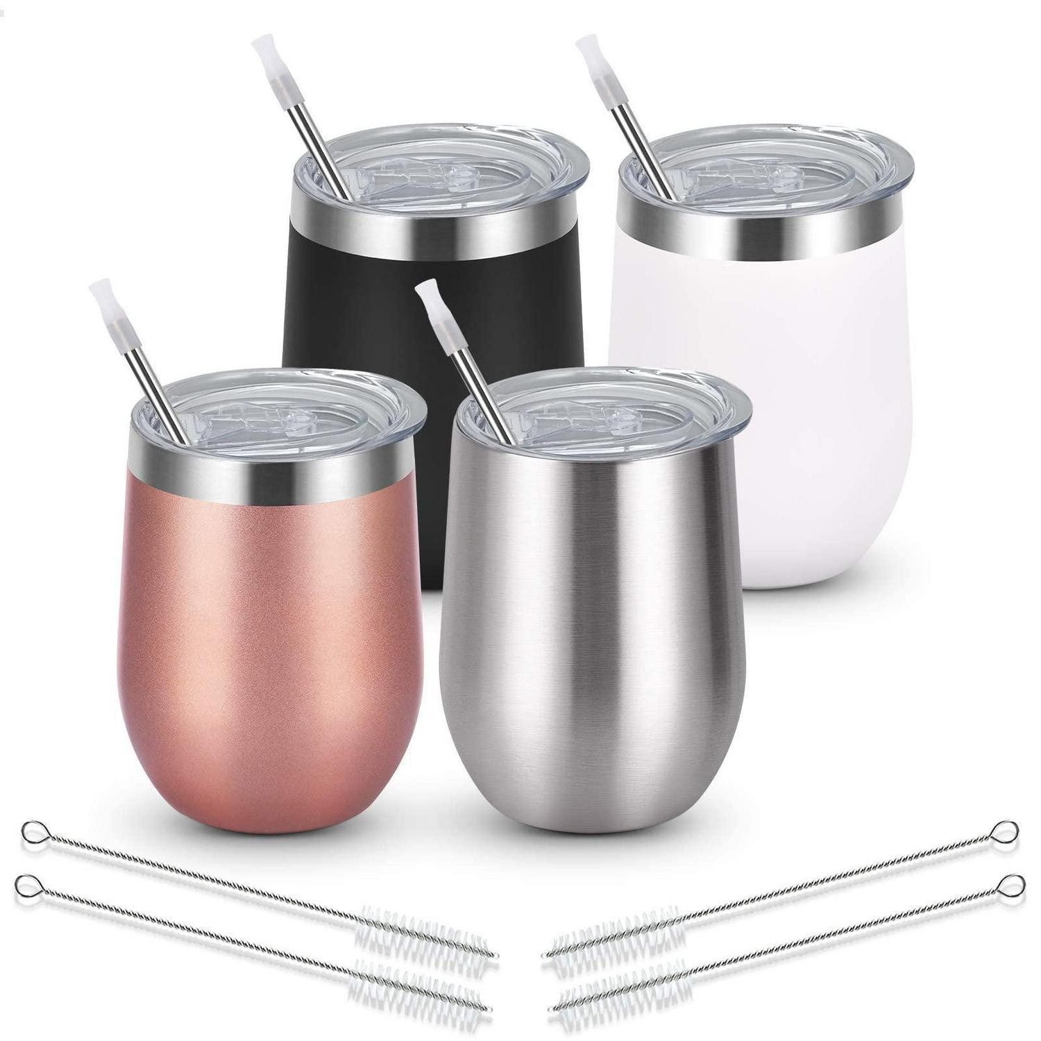 LuxusKollektion Weinglas Weinbecher Edelstahl doppelwandig 4er Set Mehrfarbig, Metall