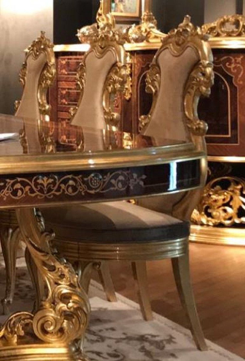 Casa Padrino Esszimmerstuhl Luxus Barock Esszimmerstuhl Braun / Gold - Handgefertigter Massivholz Küchenstuhl mit edlem Samtstoff - Prunkvolle Esszimmer Möbel im Barockstil | Stühle