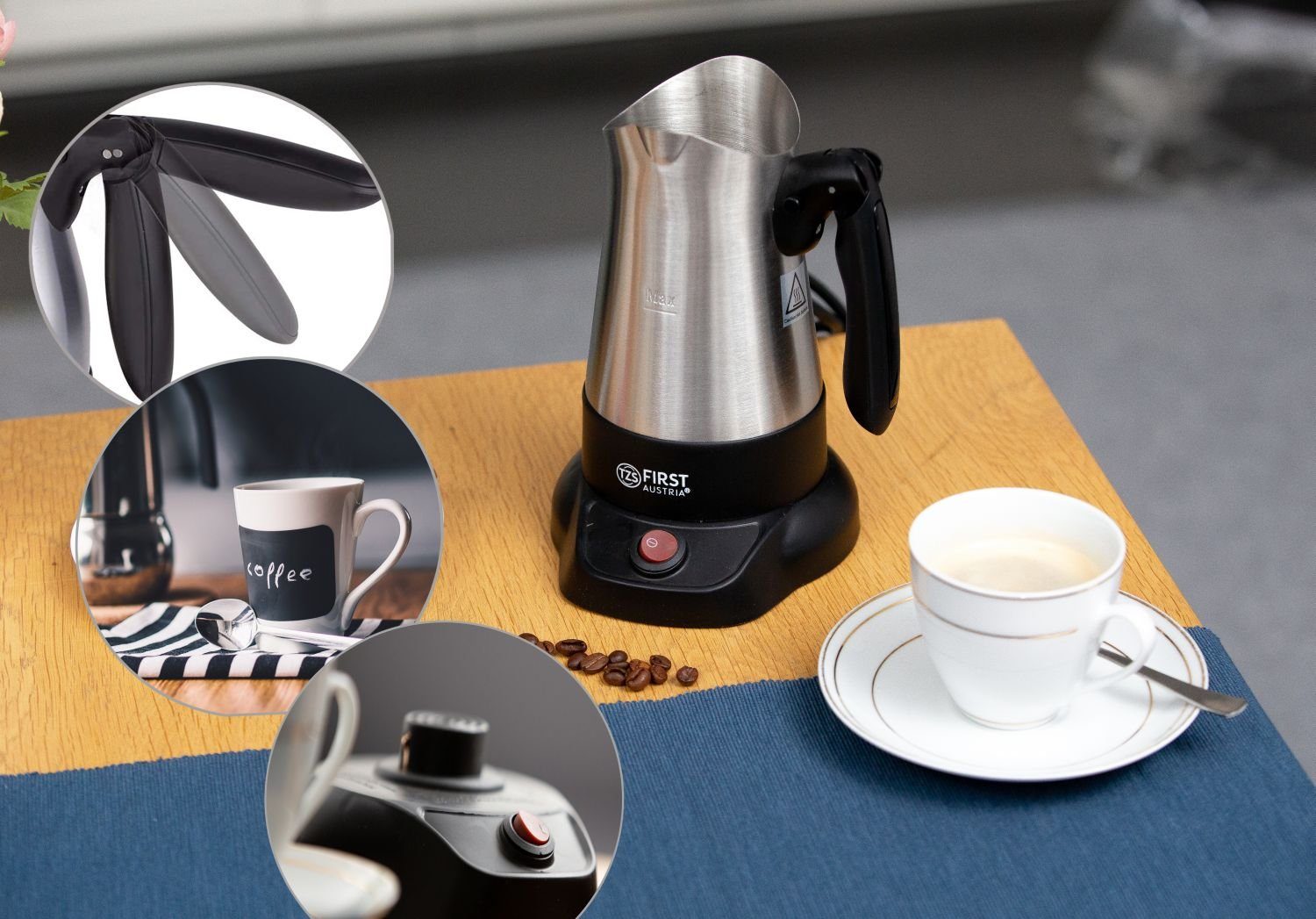TZS FIRST AUSTRIA Kaffeebereiter, 350ml, 800W, Mokkakocher, Espressokocher & Wasserkocher, Edelstahl